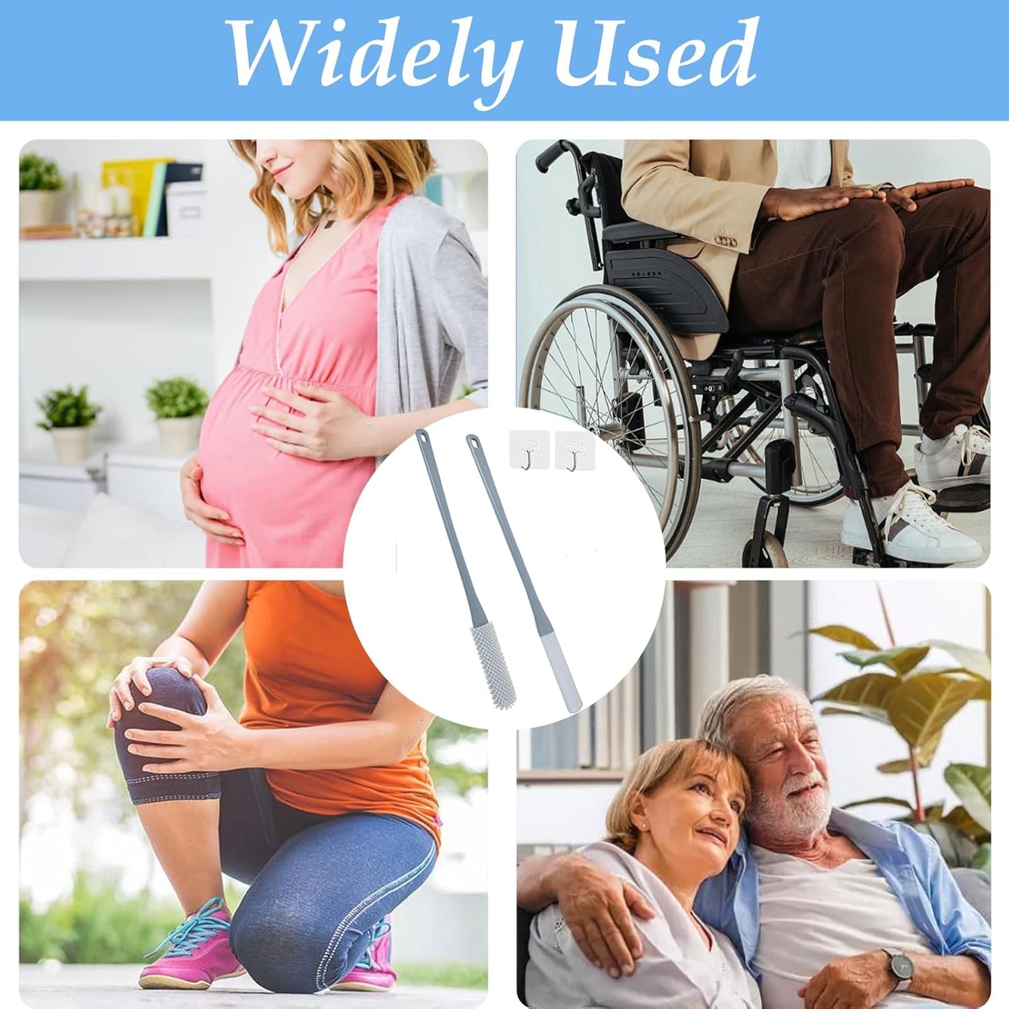 Toe Cleaning Brush, 15.7" Foot Scrubber with Long Handle - Shower Foot Brush Soft Feet Care Scrub Toe Scrubber for Exfoliating - Men, Women & Seniors (Gray)