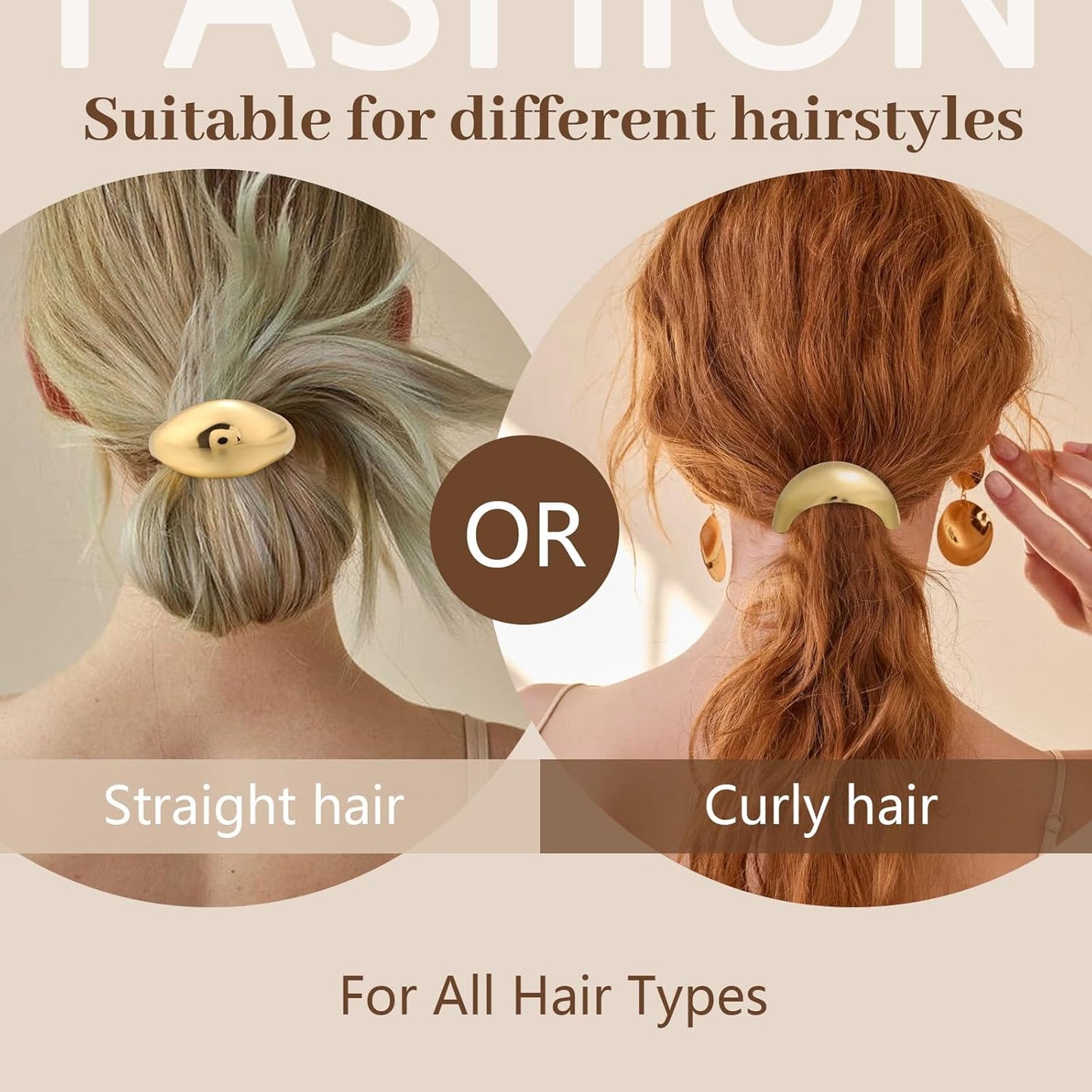 3PCS Gold Hair Ties, Metal Hair Ties for Thick Hair, Elegant Durable Geometric Design Hair Cuffs, Gold Hair Accessories Stretchy Non-Damage Ponytail Cuff Holders Holiday Gifts