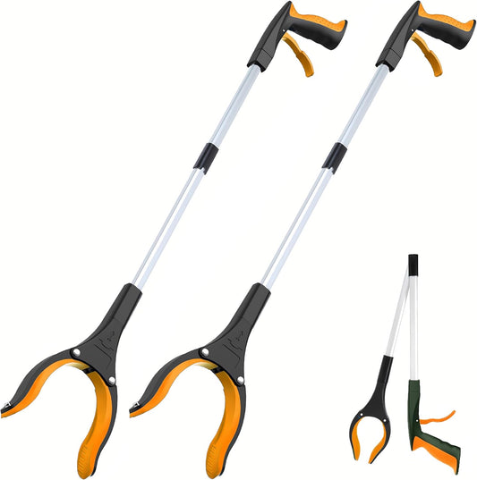Grabber Reacher Tool - 32” Extra Long Foldable Gripper and Reaching Tool - Heavy Duty Pick Up Stick Grabbers for Seniors, Trash, Surgery Recovery Must Haves Gifts (Orange*2pc)