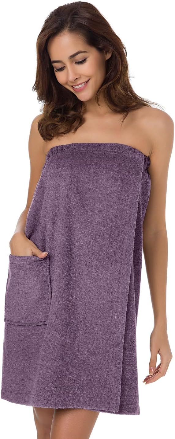 SIORO Women Bath Towel Wrap Robe, Soft Cotton Terry Spa Cloth, Plush Adjustable Closure for Shower, Travel, Pool, Gym