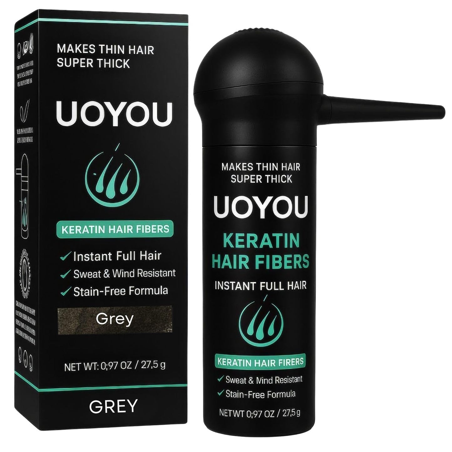 GREY Hair Fibers for Thinning Hair 27.5g Bottle with Applicator | Undetectable & Natural Keratin Hair Fibers Concealer for Hair Loss for Men and Women | Hair Building Fibres Powder [GREY]