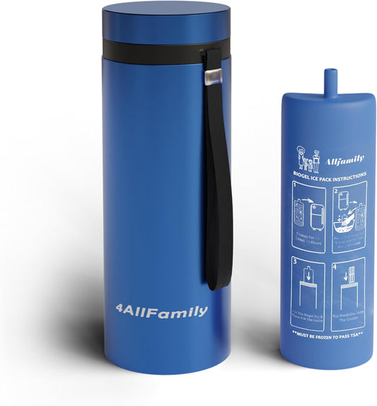 4AllFamily Nomad Insulin Travel Case Cooler – 52H Non-Electric Insulin Cooler Travel Case TSA Approved with Lightweight Design – Air Traveling Friendly, Reusable Big Blue Thermo for Medications