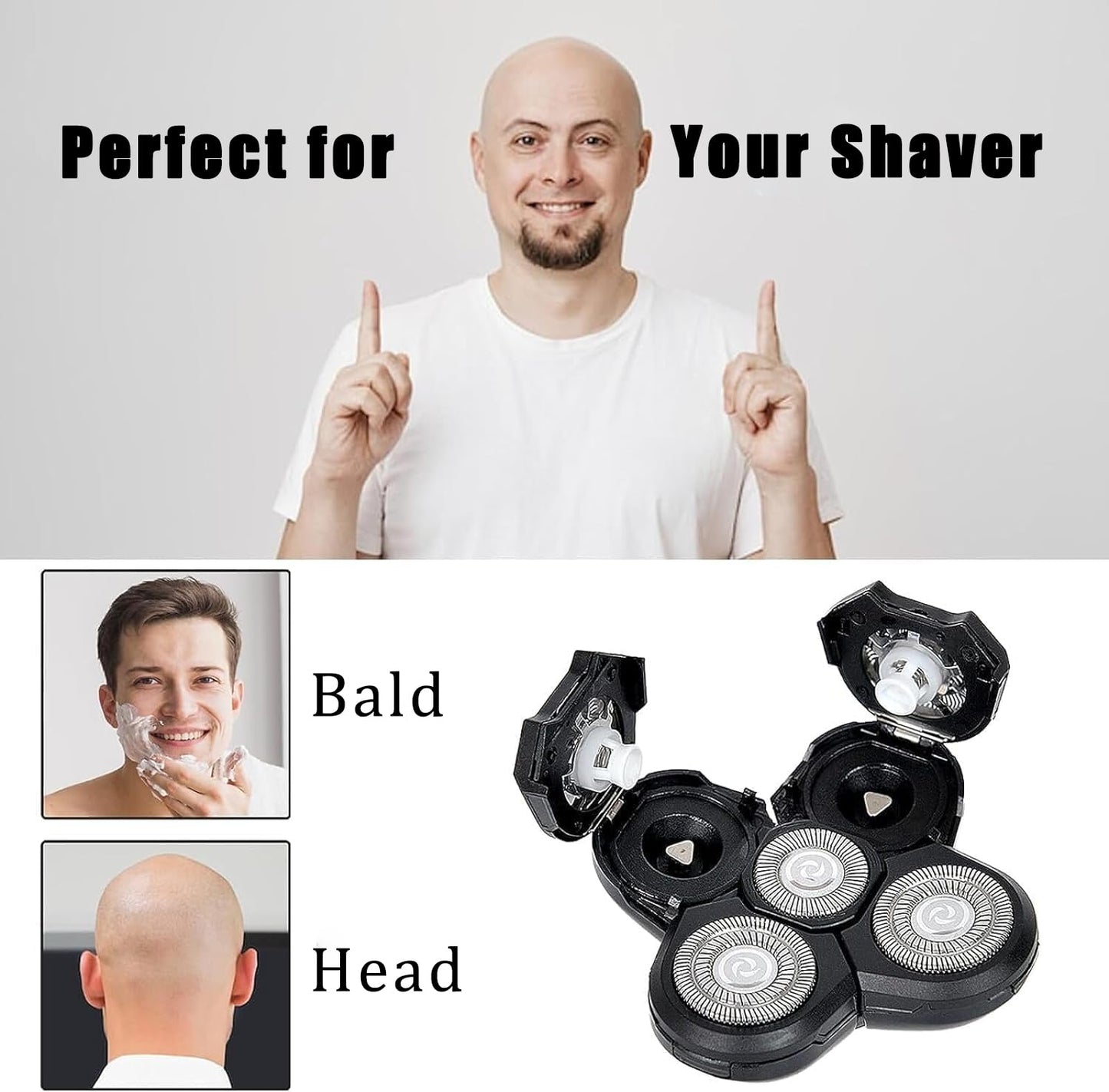 3 Pcs Head Shaver Blade Replacement Heads for Skull Shaver Pitbull, Floating Washable Electric 5-Blade Razor Heads for Bald Men Freedom Shaving, Smooth Trimmers for Freebird Bald Shaving Tool for Bald