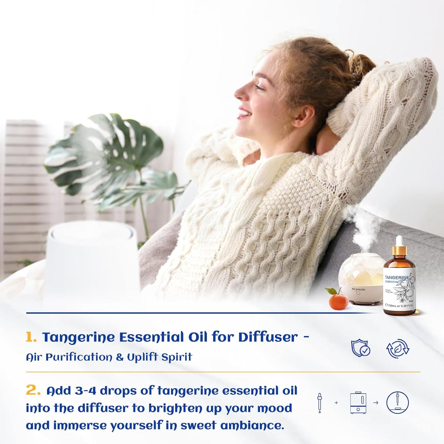 HIQILI 100ML Tangerine Essential Oil, Skin Care, Hair Care, Air Purification, Can be Added to Body Lotion, Shampoos, Diffusers Use - 3.38 Fl Oz