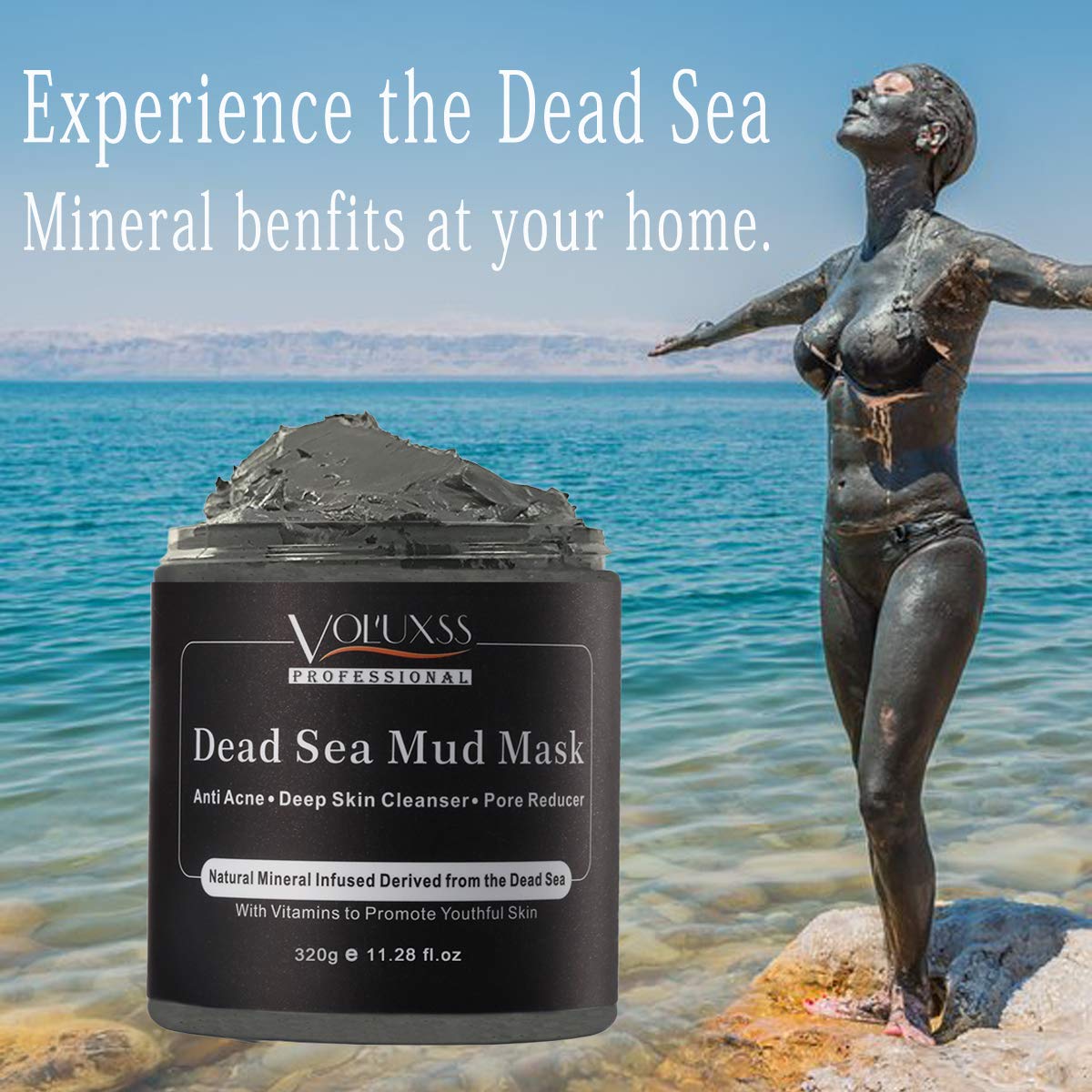 Dead Sea Mud Mask for Face and Body,Deep Cleansing Face Mask for Acne,Pore Minimizer,Natural Skincare Charcoal Blackheads Remover,Skincare Spa Clay Facial Mask for Women & Men 11.28fl.oz