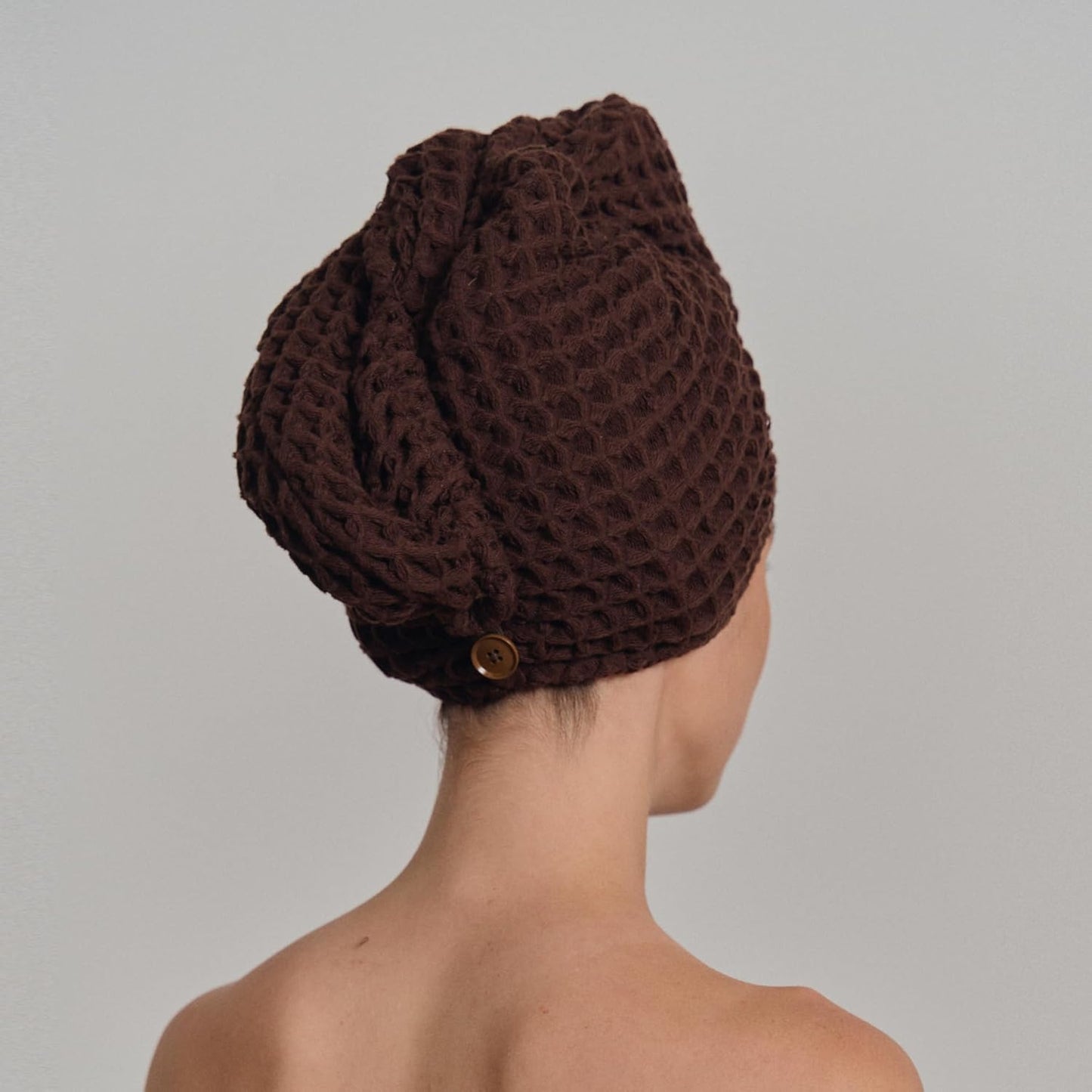 Hair Towel | 100% Cotton Silk Hair-Drying Waffle Wrap Turban for Women, Ultra-Absorbent, Anti Frizz, Hair Damage Protection for Straight and Curly Hair (Dark Cocoa, 2 Pack)