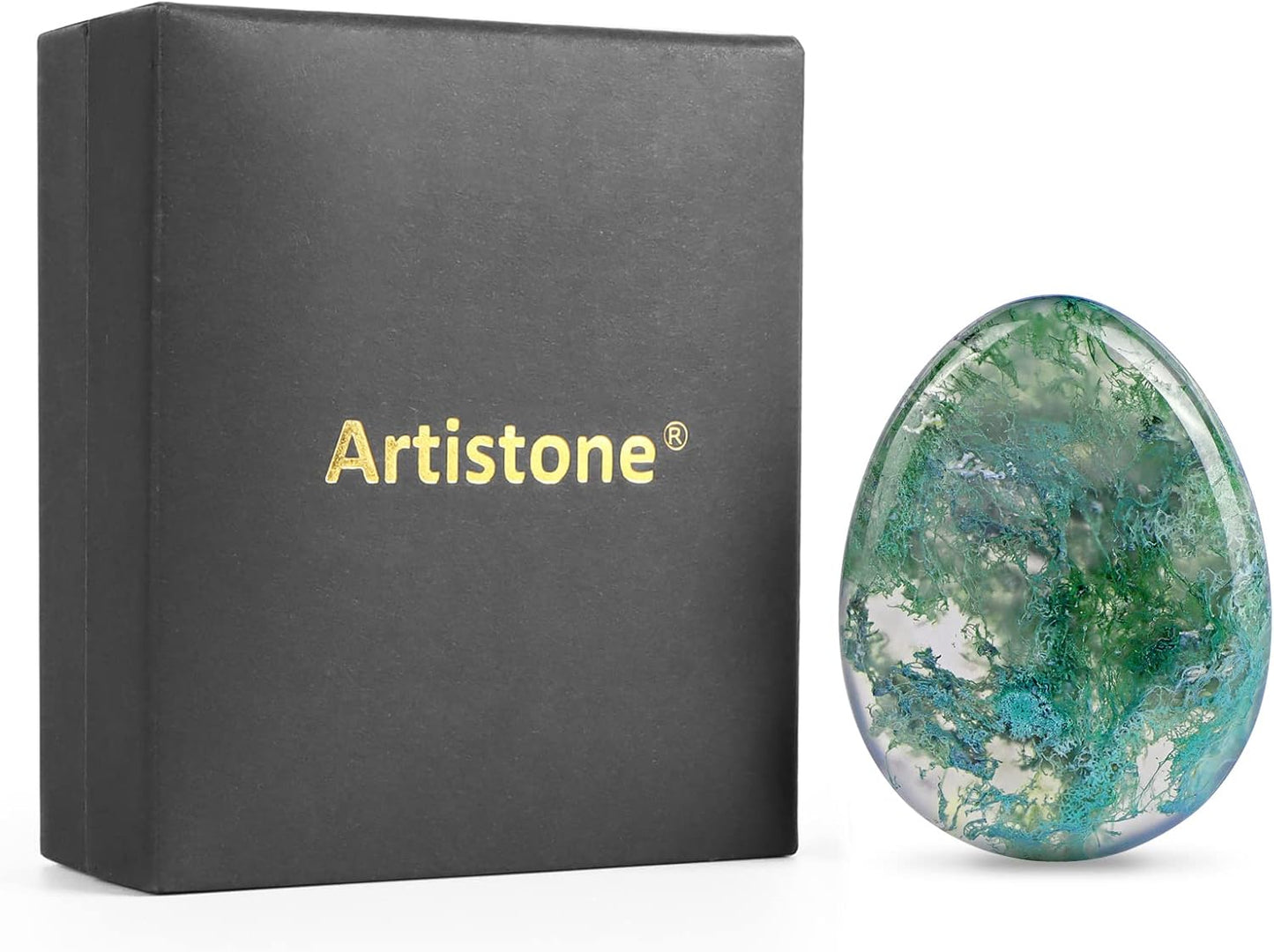 Artistone Moss Agate Crystal Chakra Thumb Worry Stone Teardrop Reiki Healing Stone Pocket Palm Stones for Anxiety Stress Relief Meditation Therapy Geometry Home Decor
