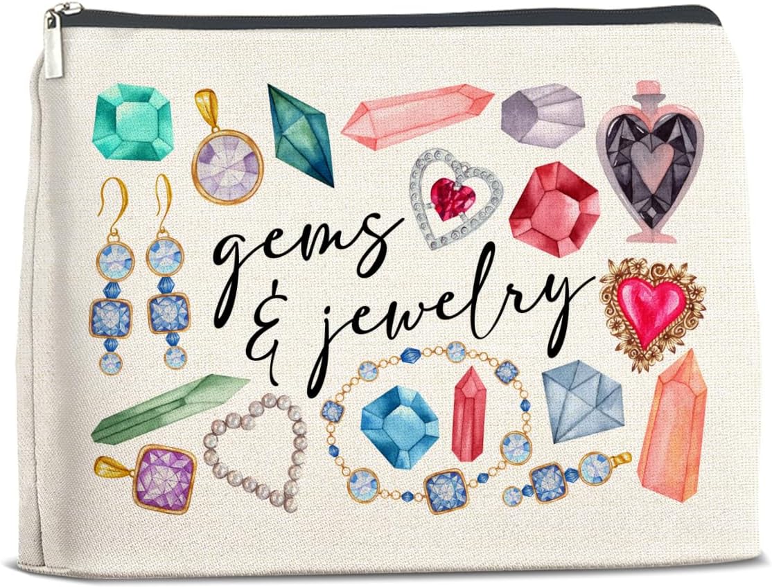 Gems and Jewelry Cosmetic Bag Gift, Gifts for Gem Jewelry Lovers Makeup Bag Zipper Makeup Pouch Bridesmaids Gift