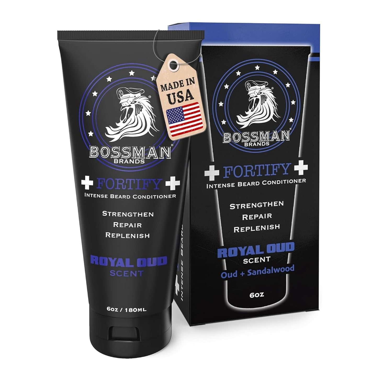 Bossman Fortify Intense Beard Conditioner for Men (Royal Oud Scent) – Moisturizes, Replenishes & Protects with Natural Ingredients – Thicker Formula, Made in USA