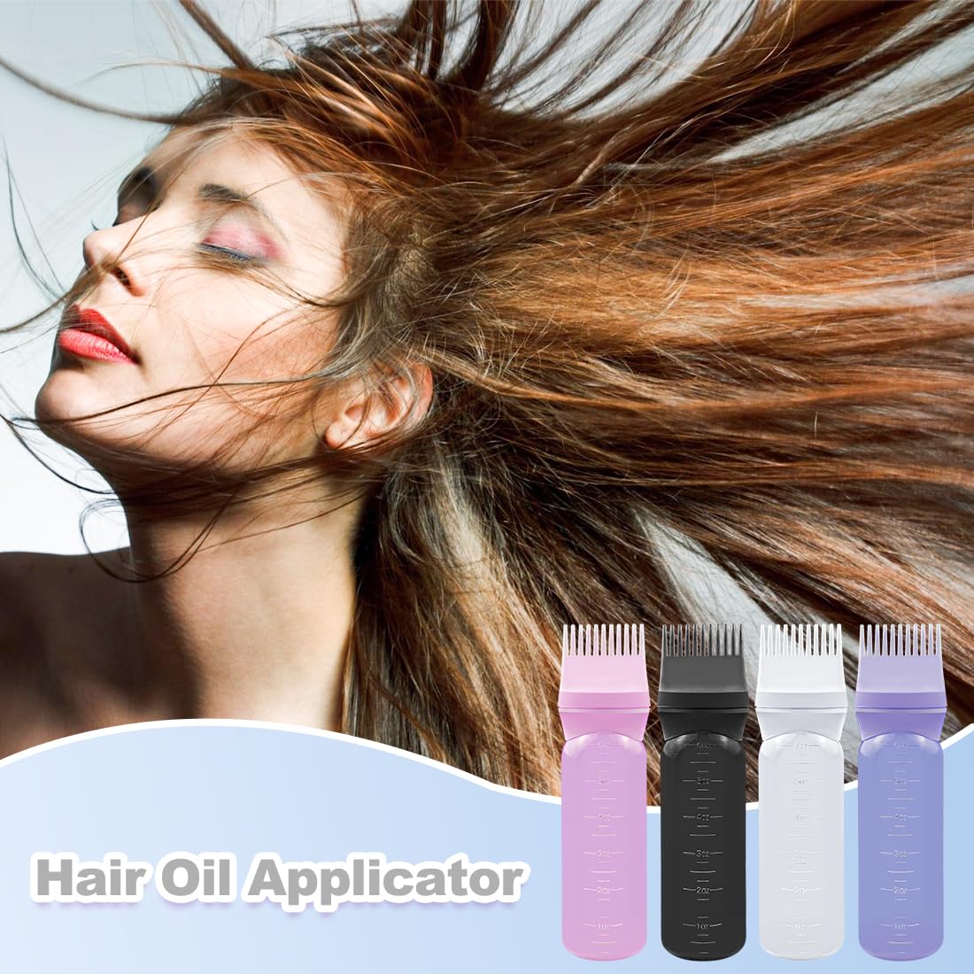 4 Pcs Root Comb Applicator Bottle 6oz,Hair Oil Applicator Bottle for Hair,Oil Comb Applicator Hair Bottle Applicator for Hair Dye Shampoos Hair Salons Camping Traveling (black+white+purple+pink)