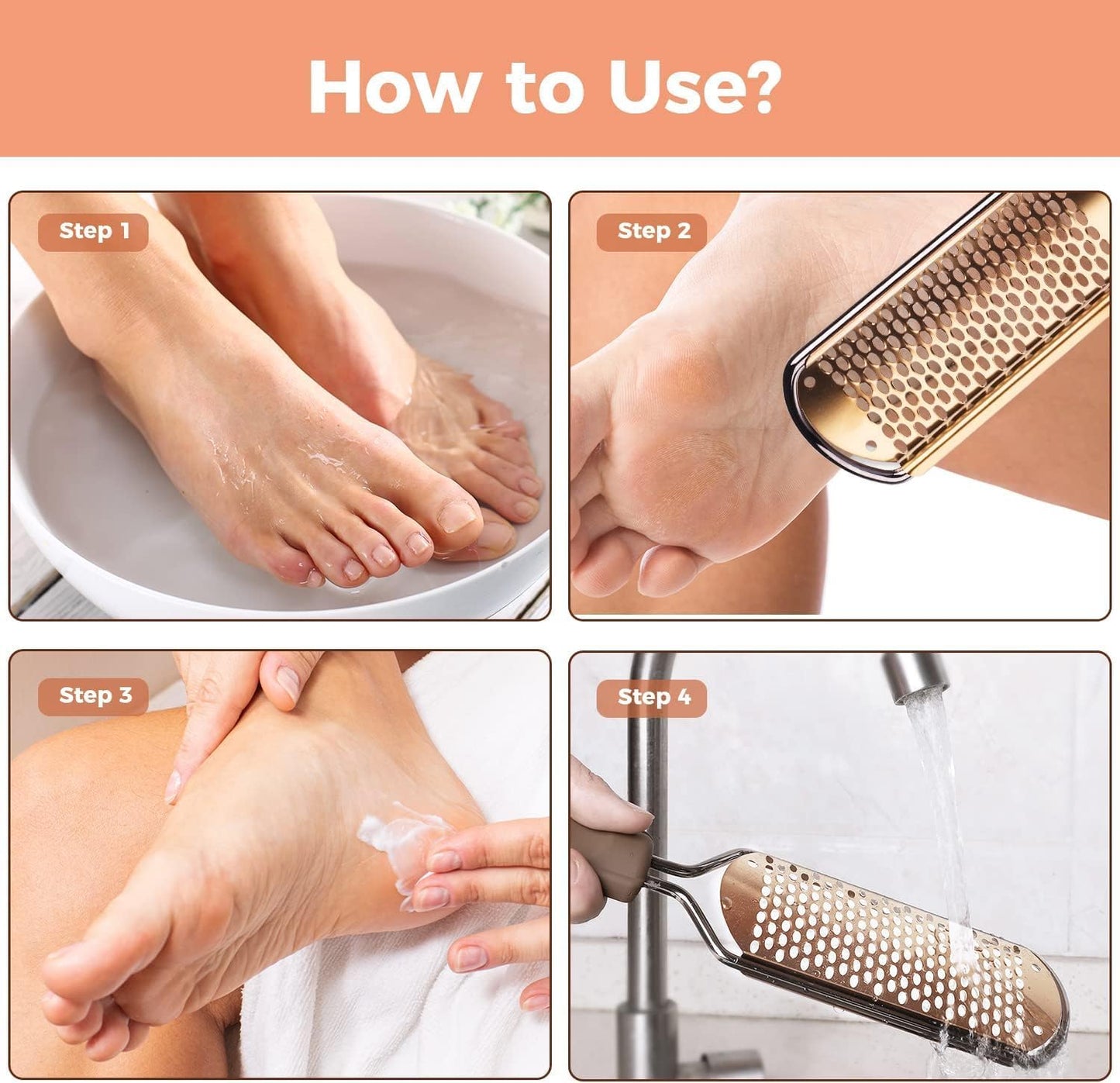 Foot File Foot Scrubber Pedicure - Callus Remover for Feet Easkep Professional Grater Rasp Foot Scraper Corns Callous Removers Cracked Dead Skin Remover for Dry and Wet Feet (Golden)