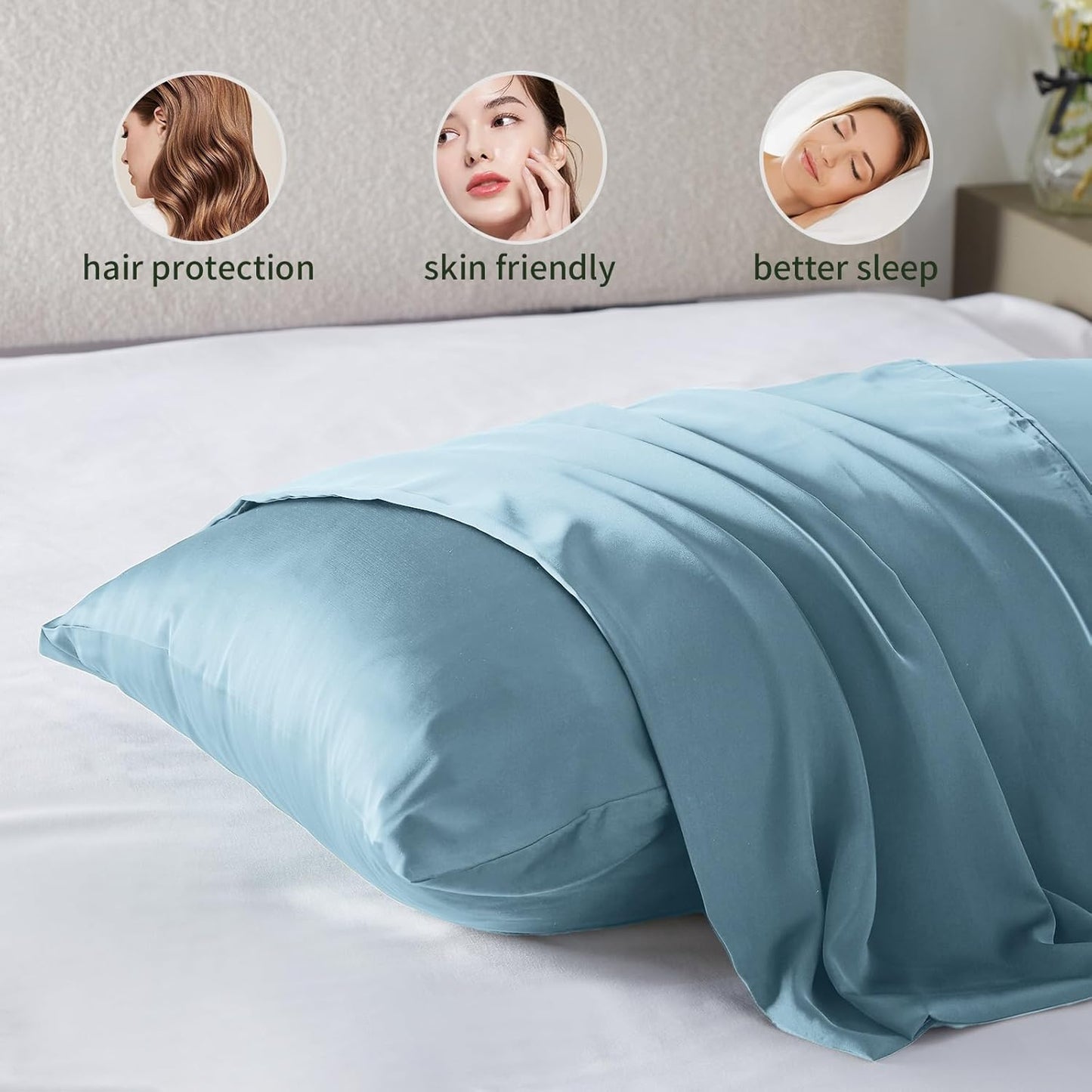 Silk Pillowcase for Hair and Skin Mulberry Silk Pillowcase Soft Breathable Smooth Both Sided Natural Silk Pillowcase with Zipper Beauty Sleep Silk Pillow Case 1 Pack for Gift(Standard,Baby Blue)