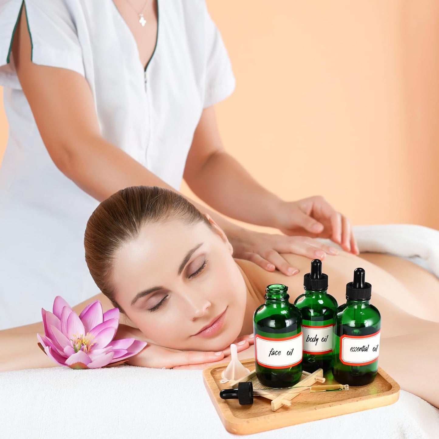 Dandat 50 Pack 4 oz Glass Dropper Bottles Leakproof 120 ml Glass Tincture Bottles with Eye Droppers, 4 Funnels, 54 Labels for Essential Oil Perfumes Hair Oil(Green)