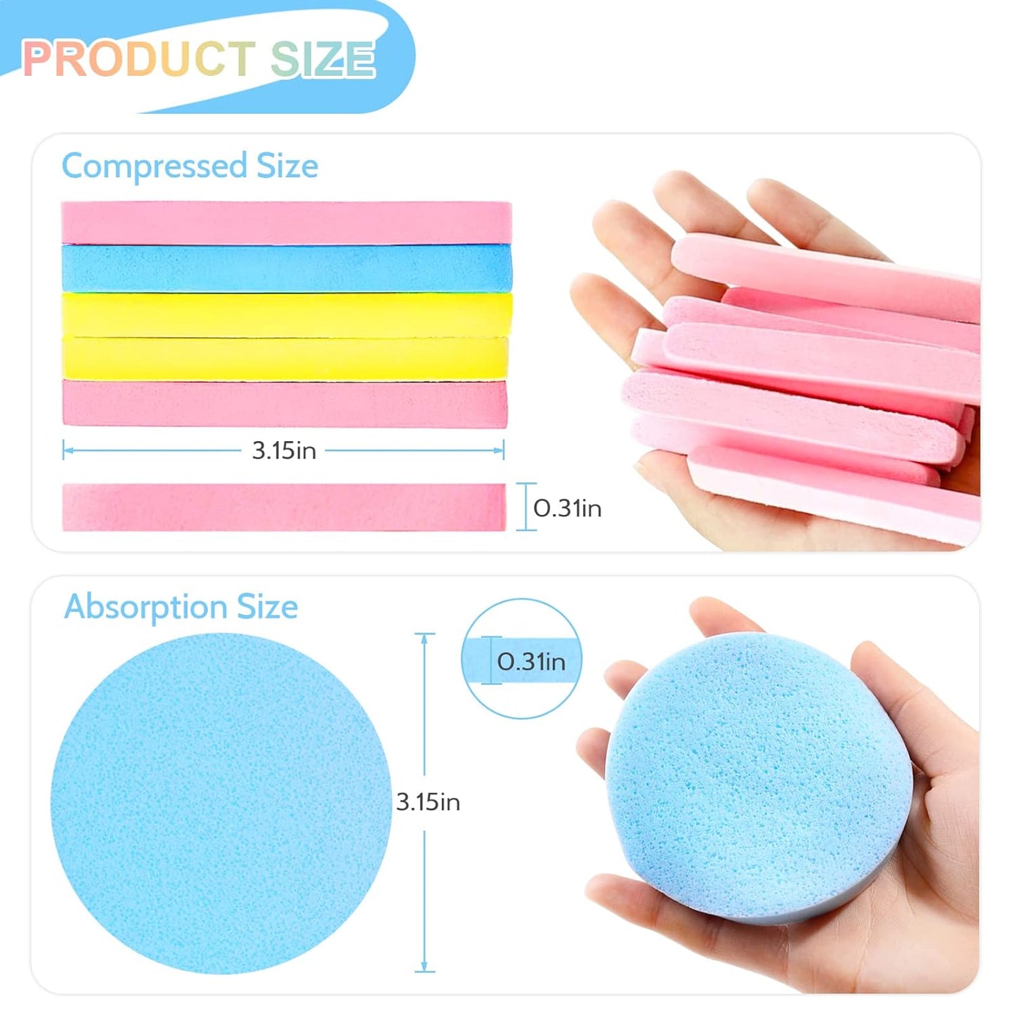 120 Pieces Facial Sponge Compressed,Professional Makeup Removal Sponge,Round Face Cleaning Sponge for Spa,Exfoliating,Mask(Yellow,Pink,Blue)