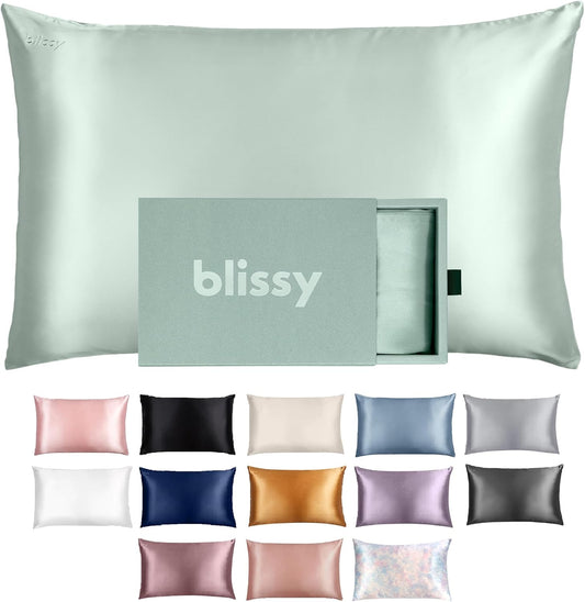 Blissy Silk Pillowcase - 100% Pure Mulberry Silk - 22 Momme 6A High-Grade Fibers - Silk Pillow Cover for Hair & Skin - Regular, Queen & King (Matcha, Standard)