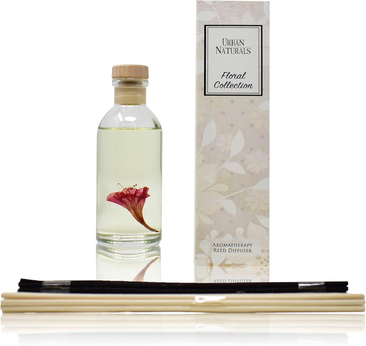 Urban Naturals Honeysuckle & Jasmine Reed Diffuser Oil Scented Sticks Set– Hyacinth, Cassis, Neroli & Geranium | Long Lasting Air Freshener for The Bedroom, Bathroom or Office | Made in The USA