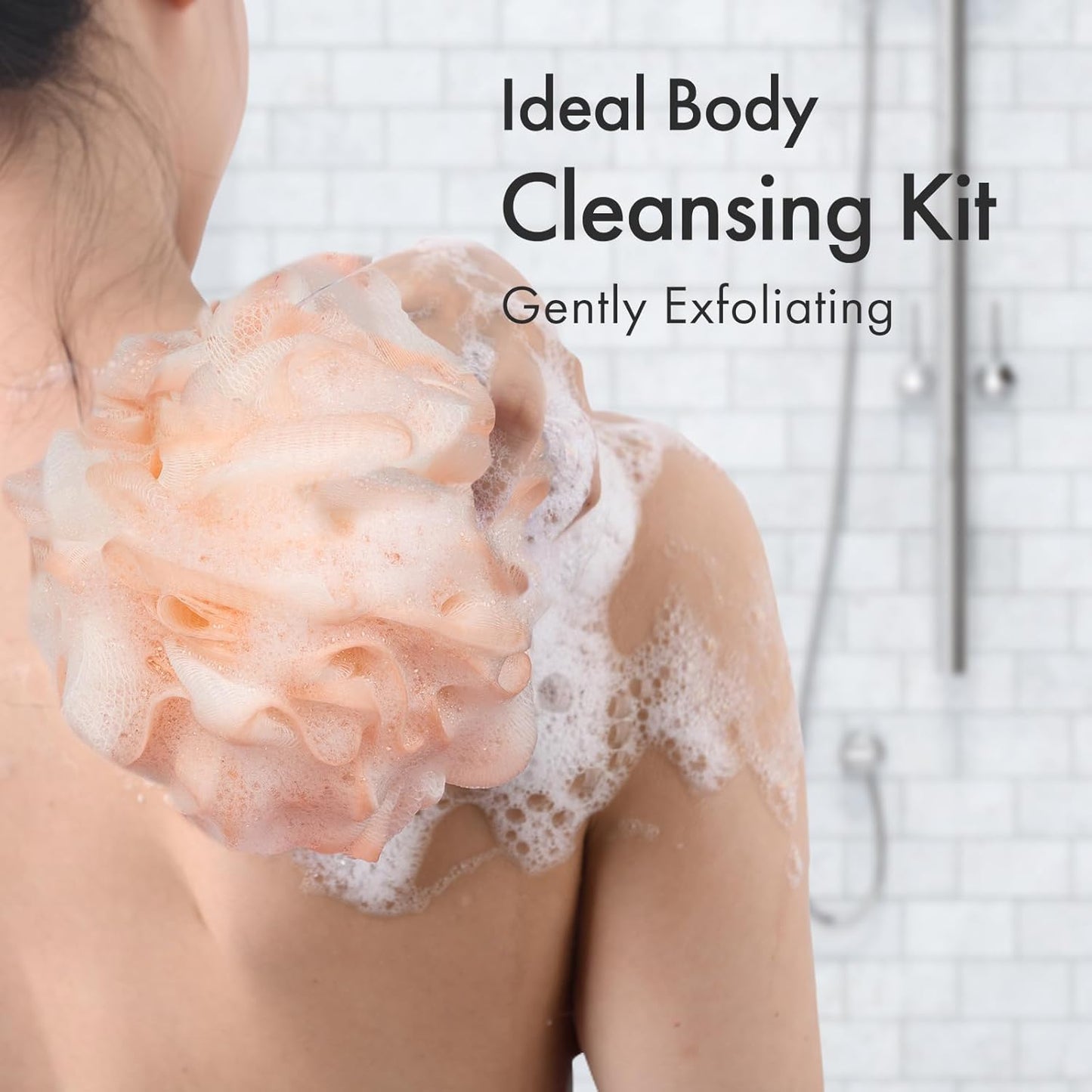 AmazerBath Bath Loofah Sponge (Pack of 4), Shower Loofah 60g/PCS Body Scrubber Loofa - Light Orange-Green-Grey-Beige, Bath Sponge for Men and Women