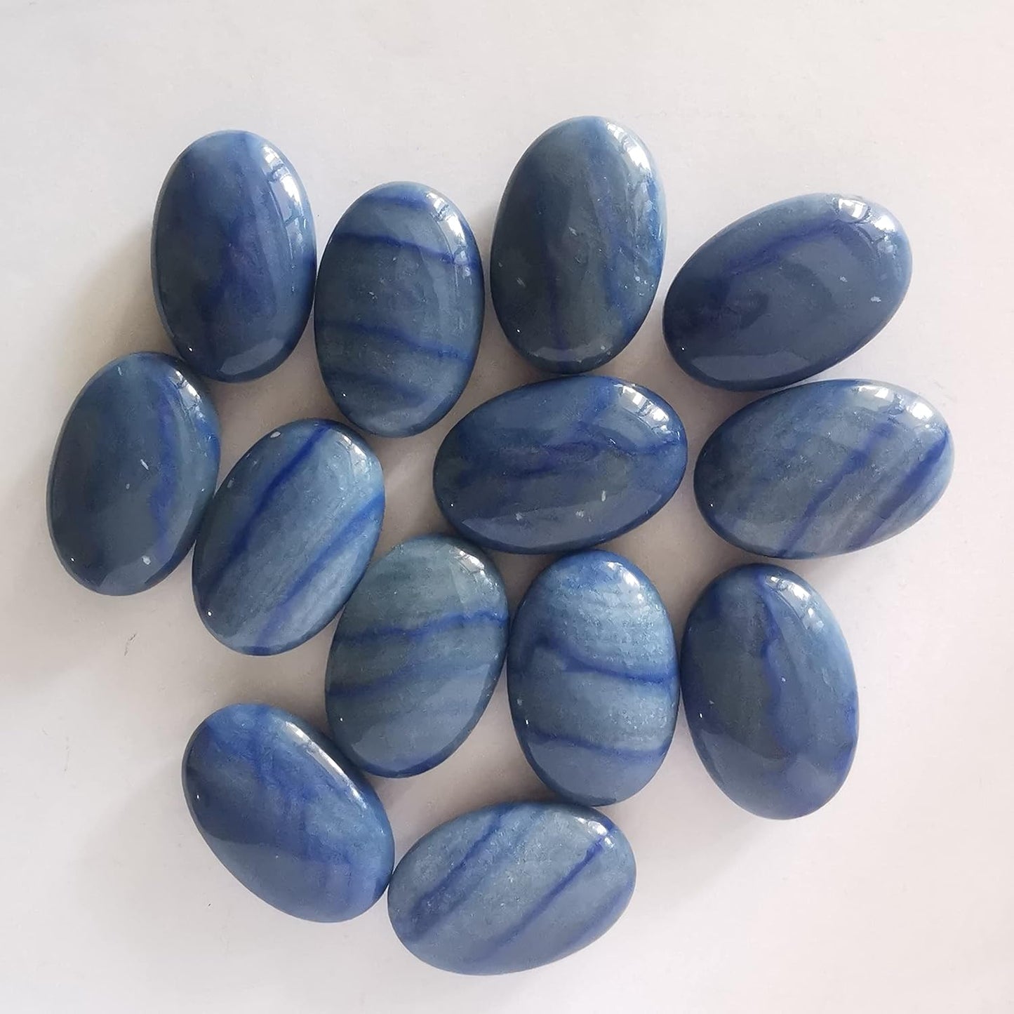 Natural Blue Aventurine Oval Polished Worry Stones, Healing Crystal Indoor Fountain Stones Massage Energy Anxiety Relief Items