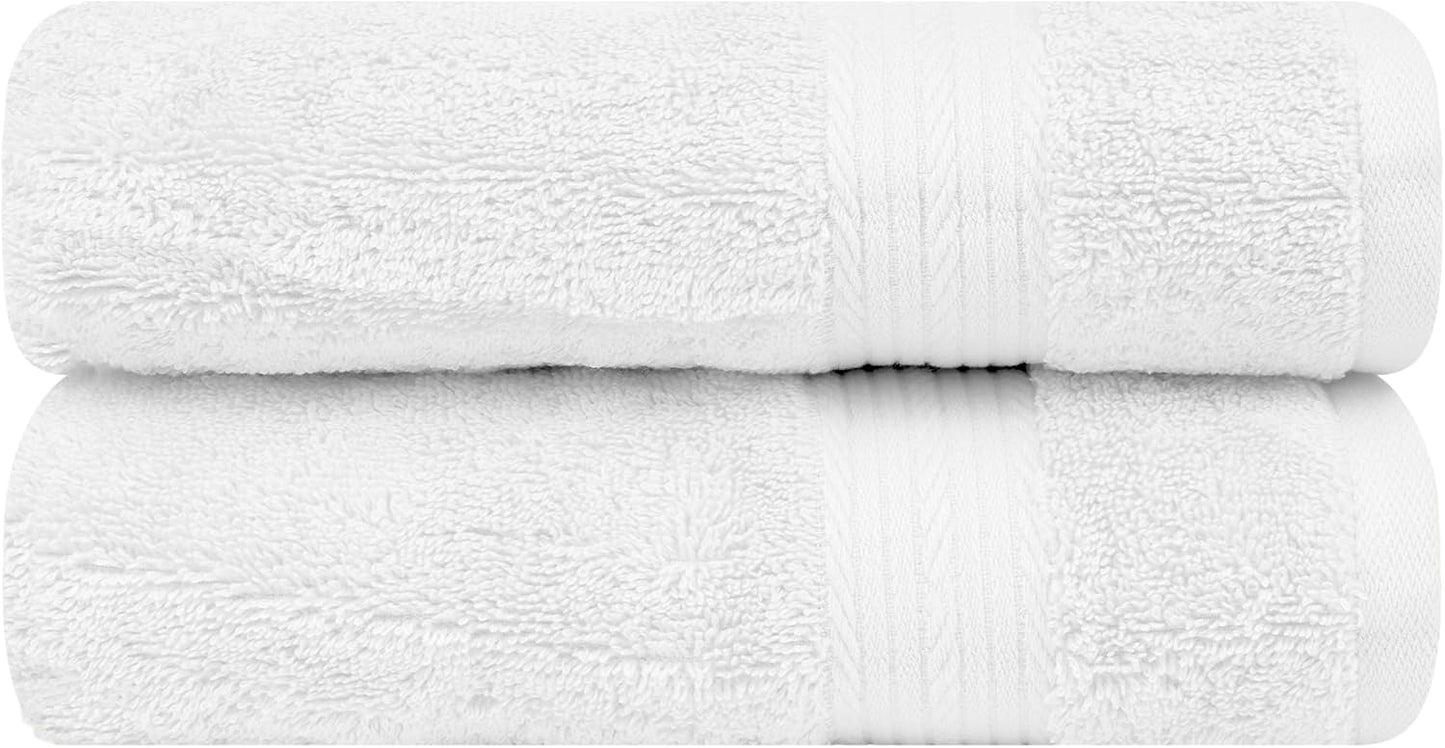 Ample Decor Hand Towels for Bathroom 18 X 28 Inch 600 GSM 100% Cotton, Soft Absorbent - Set of 2 - White