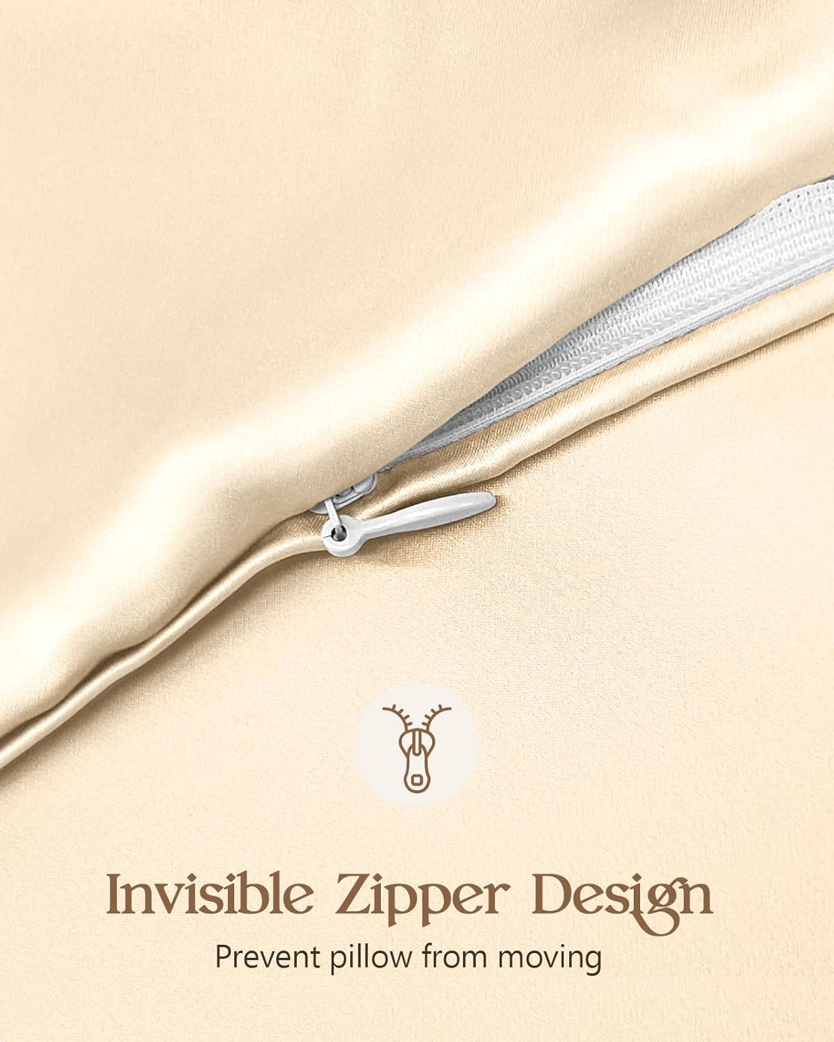 Silk Pillowcase 2 Pack - Pillow Cases King Set of 2 Size 20" x 36" for Hair and Skin Smooth Soft Breathable with Hidden Zipper Cooling Pillow Covers for Sleeping Women, Beige