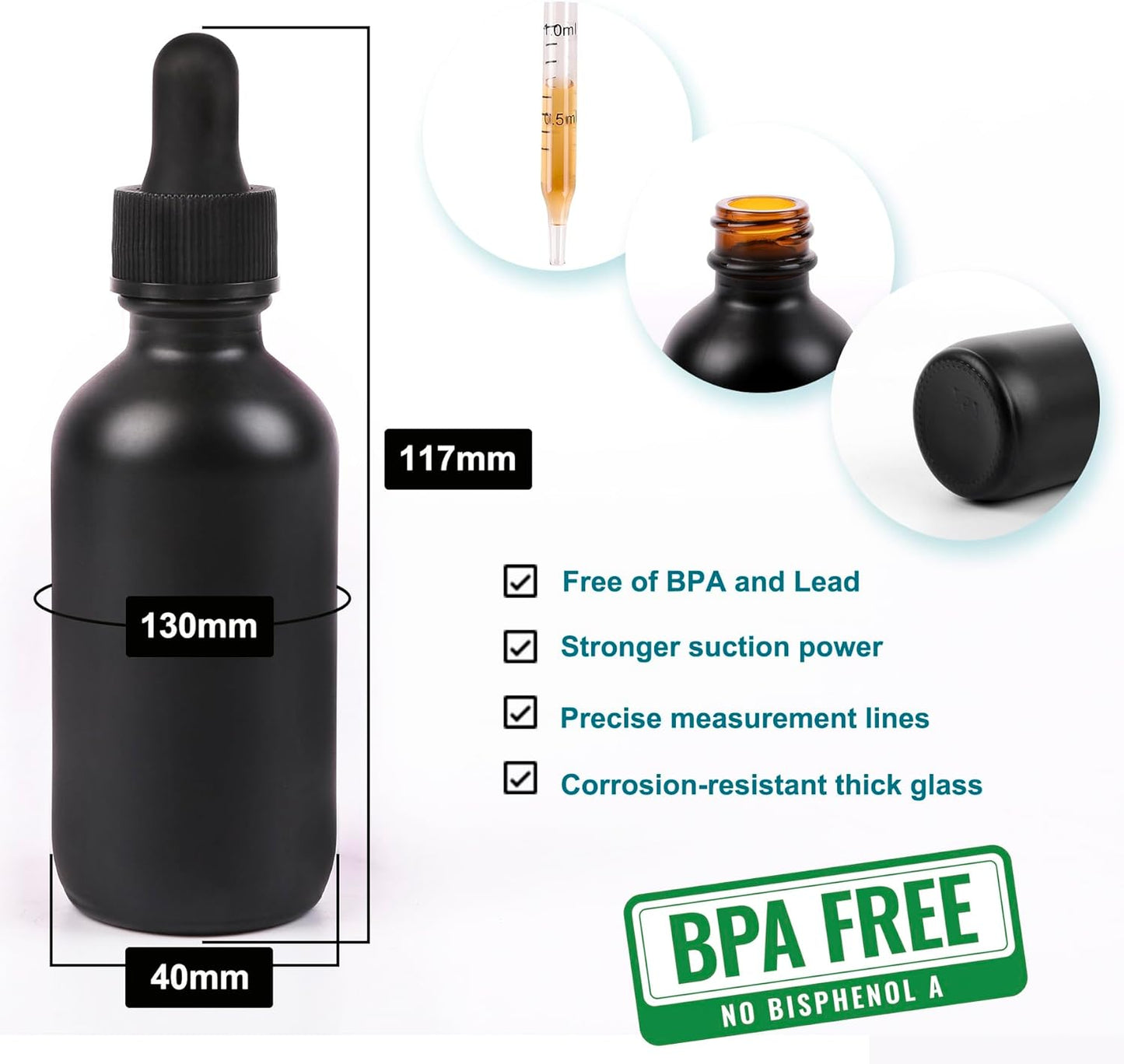 2oz Glass Dropper Bottle,Preety Texture Tincture Bottles with Precise Scales Eye Droppe,for All Kinds Of Mixed Liquids,Leak-Proof Design for Easy Travel (Black Frosted-48Pack)