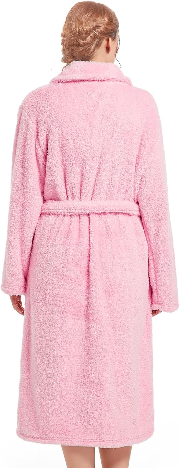 Inner Wish Womens Plush Fleece Robe, Cozy Warm Bathrobe Fuzzy Female Spa Robe With Pockets