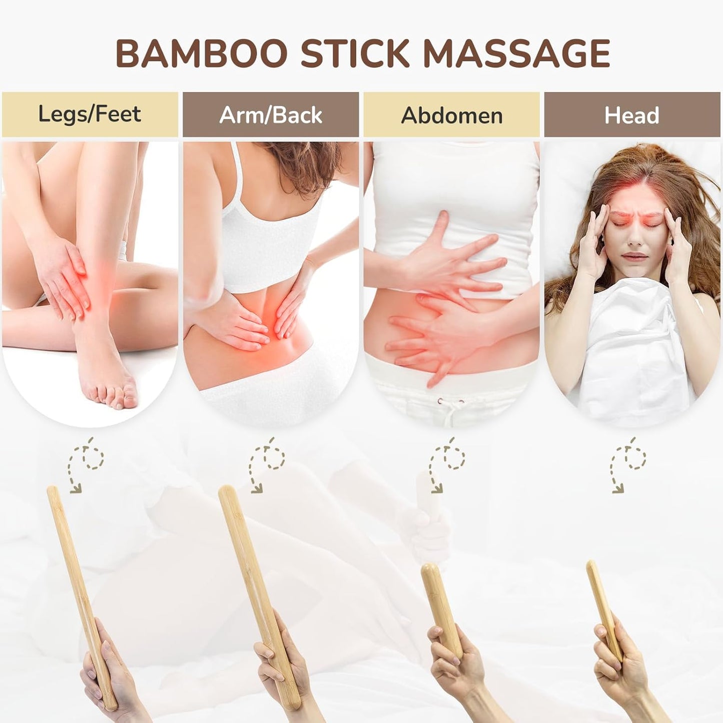 7Pcs Bamboo Massage Sticks Tools Hot and Cold theapy Poles