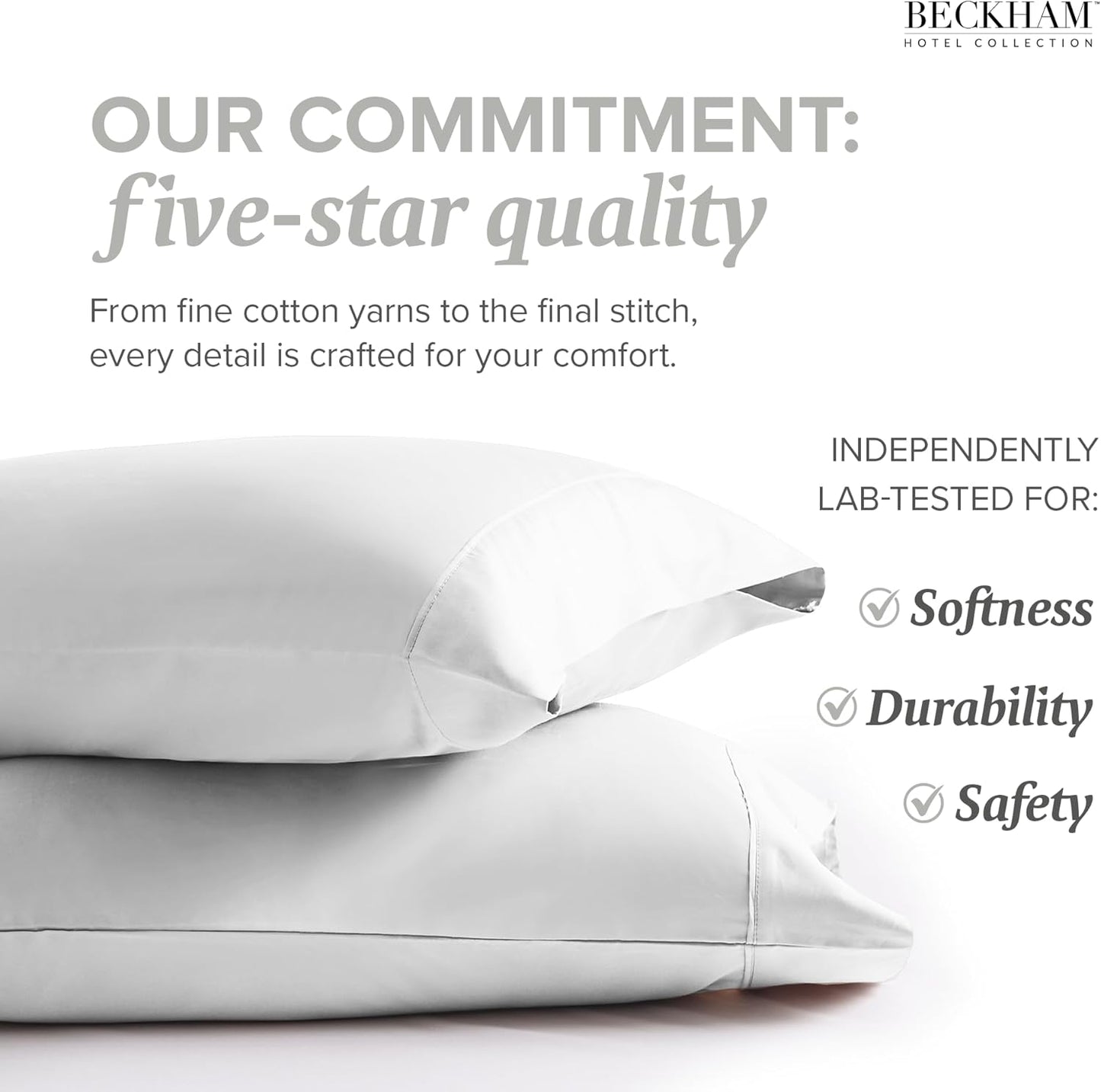 Beckham Hotel Collection Bed Pillowcases King Size Set of 2, 500TC 100% Cotton, Luxury Sateen Bedding, Open End, Breathable, Moisture-Wicking, White