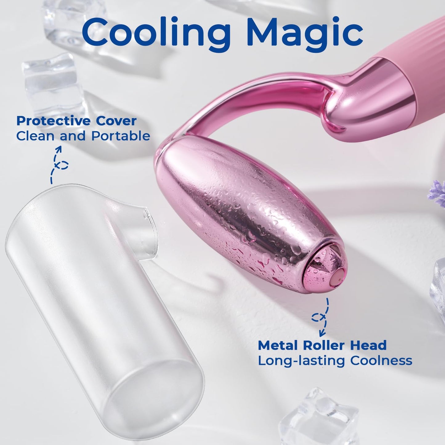 MORGLES Ice Roller for Face, Professional Face Roller Cryotherapy Tool to Reduce Puffiness, Redness & Headaches, Tighten Skin and Improve Lymphatic Drainage with Ergonomic Handle (Pink)