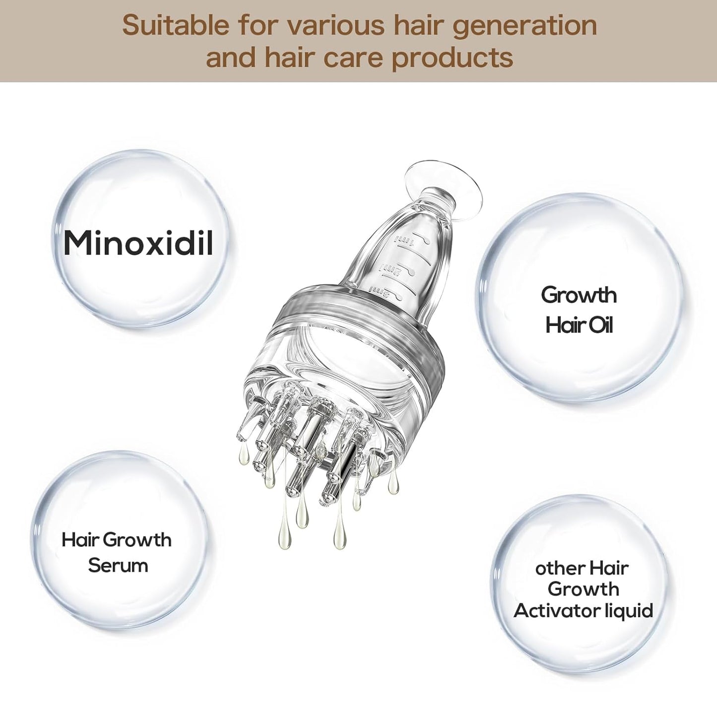 Scalp Massager Comb and Minoxidil Applicator Bottle for Hair Growth, Follicle Care and Thinning Hair Loss Treatment (White)