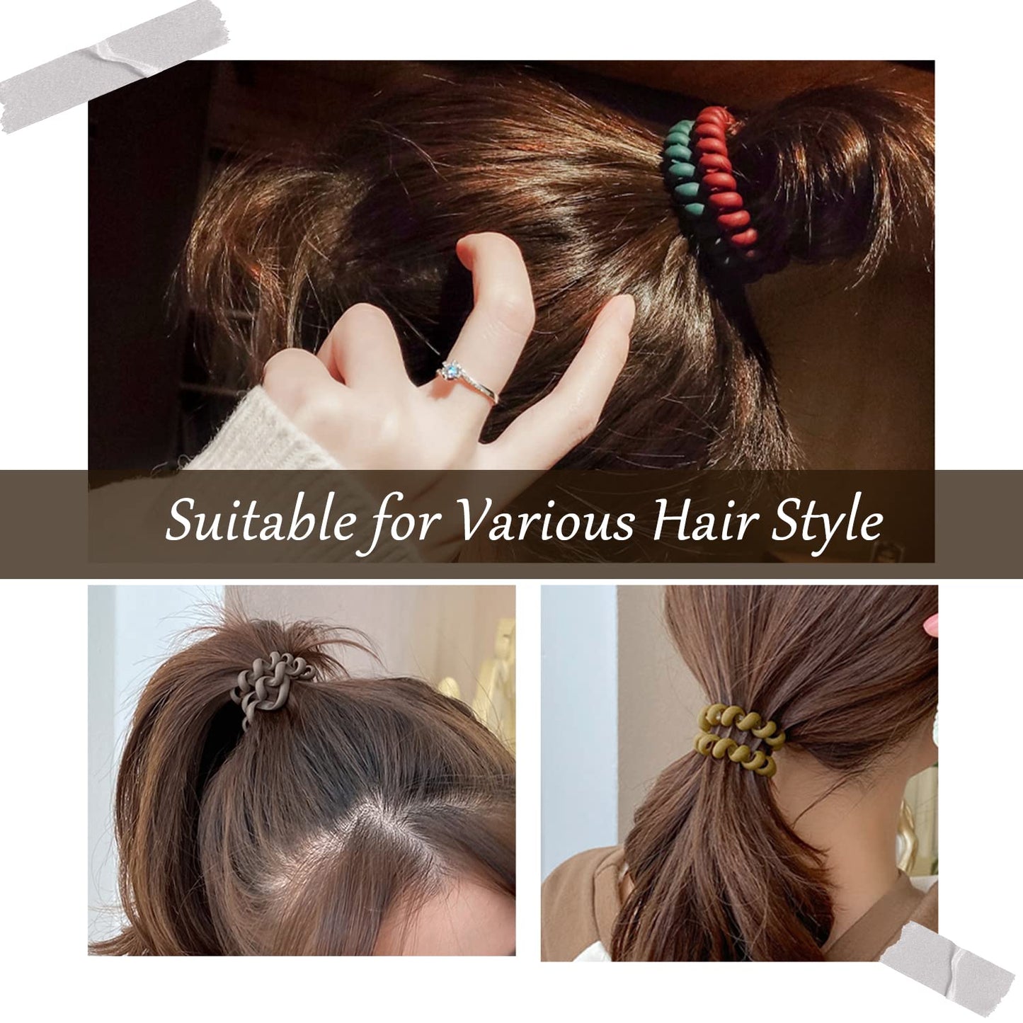 JessLab Spiral Hair Ties for Women, 10-Pack Traceless No-Damage Ponytail Holders, Coils Hair Bands for Girls, Assorted Colors