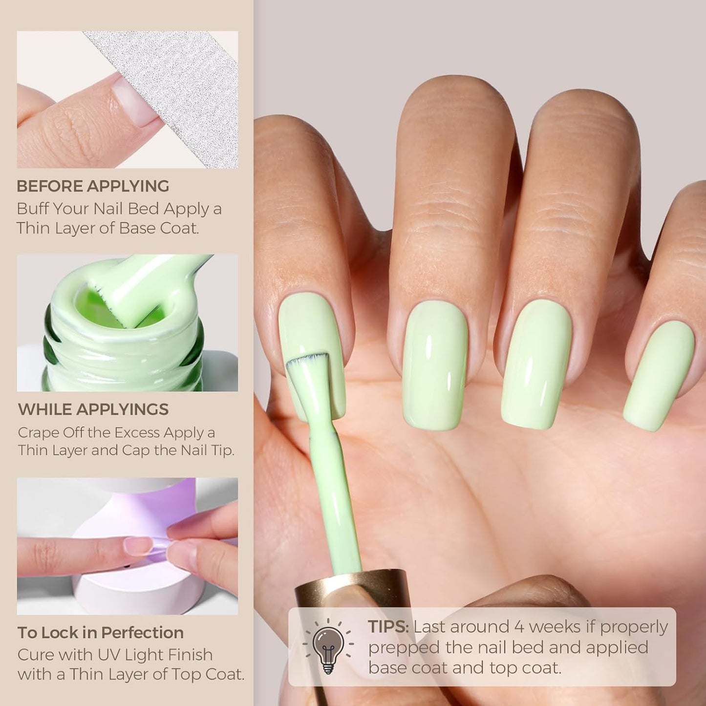 AILLSA Pastel Gel Nail Polish Macaron Mint Green Gels Polish Bright Summer Colors Cotton Candy Nail Polish Soak Off U V Gel for French Nail Manicure Salon DIY 0.5 Fl Oz GB77