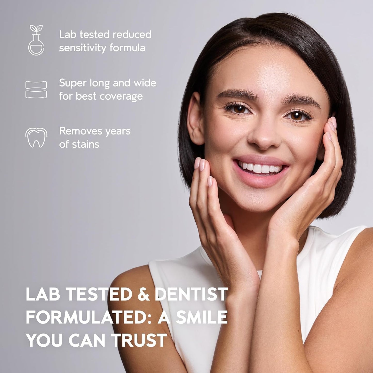 Natural Teeth Whitening Strips Kit 21 Treatments - Sensitive Teeth Whitener, Peroxide Free with Papain, Bromelain, Coconut Oil, White Strips for Teeth Whitening (42 Strips)