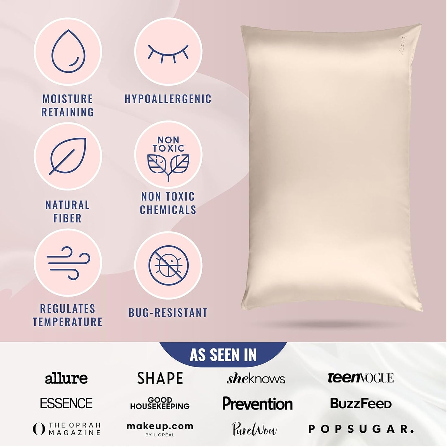 Blissy Silk Pillowcase - 100% Pure Mulberry Silk - 22 Momme 6A High-Grade Fibers - Silk Pillow Cover for Hair & Skin - Regular, Queen & King (Champagne, King)
