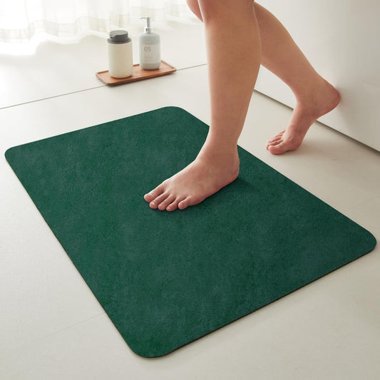 Bathroom Mat Quick Dry, Bathroom Rugs Non Slip Washable Thin Absorbent Bath Mat Fits Under Door Bathroom Floor Mat Perfect for Bath, Shower, or Sink 16"x24" Dark Green