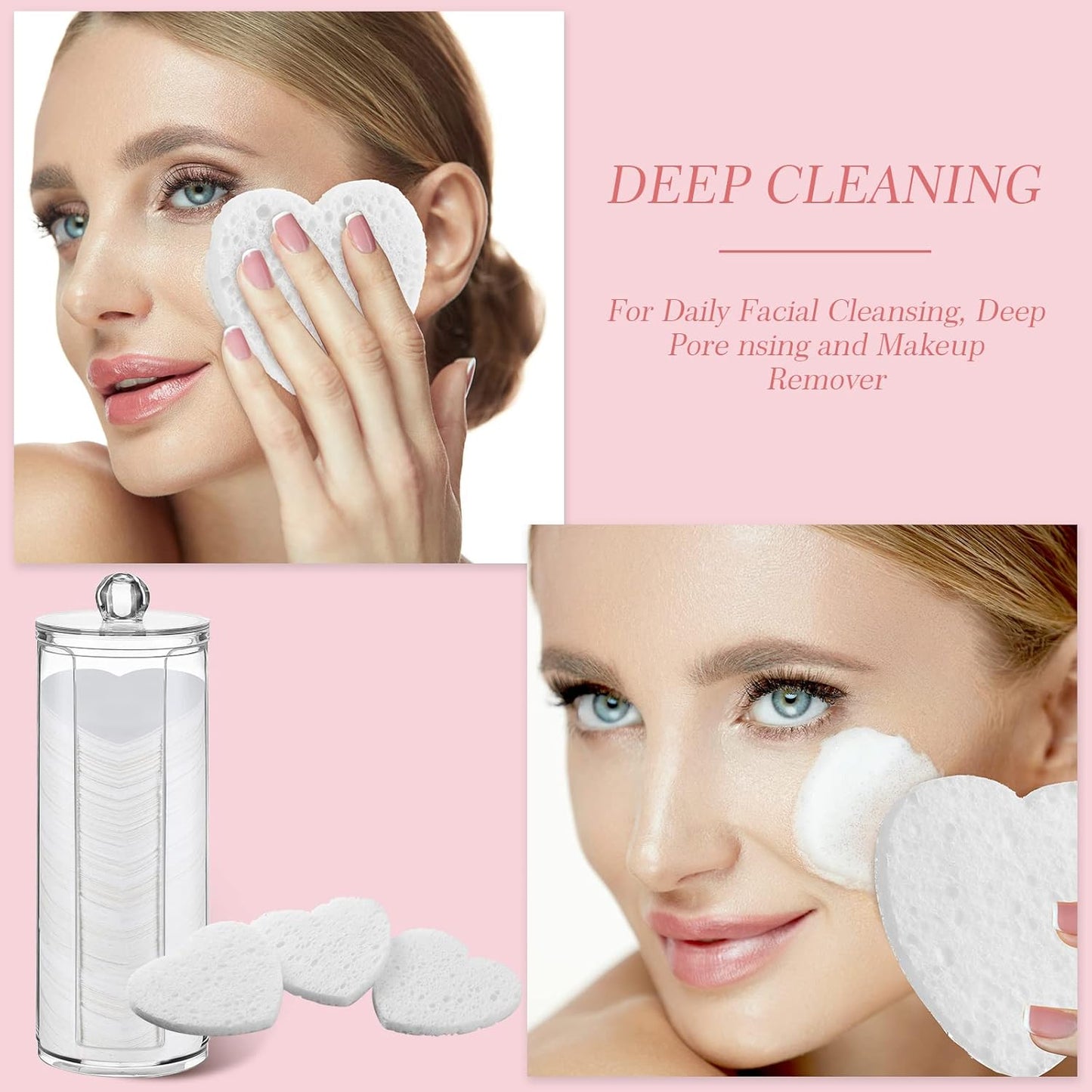 Sieral 120 Pcs Compressed Facial Sponges with Container Disposable Face Sponge Pads for Washing Face Cleansing Exfoliating Esthetician Makeup Removal(Heart,White)