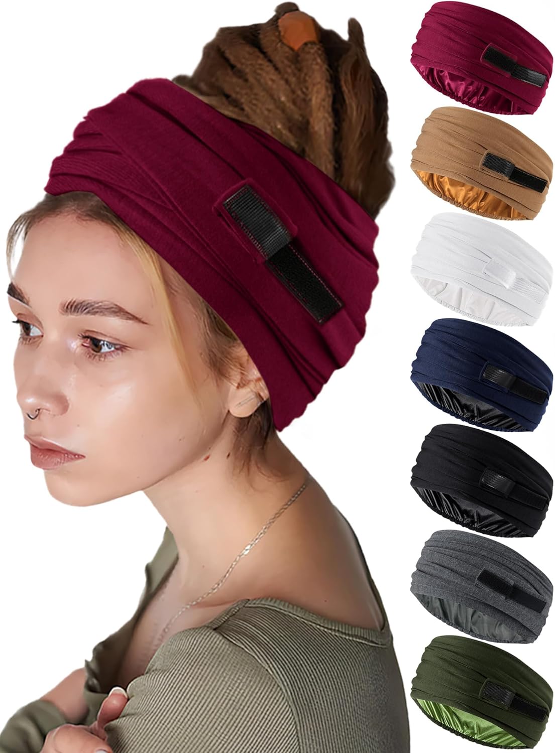 Satin Lined Open Turban Headband Mens Sweatband Sports Headband for Running,Cycling,Basketball,Yoga,Fitness Workout Stretchy Unisex Hairband