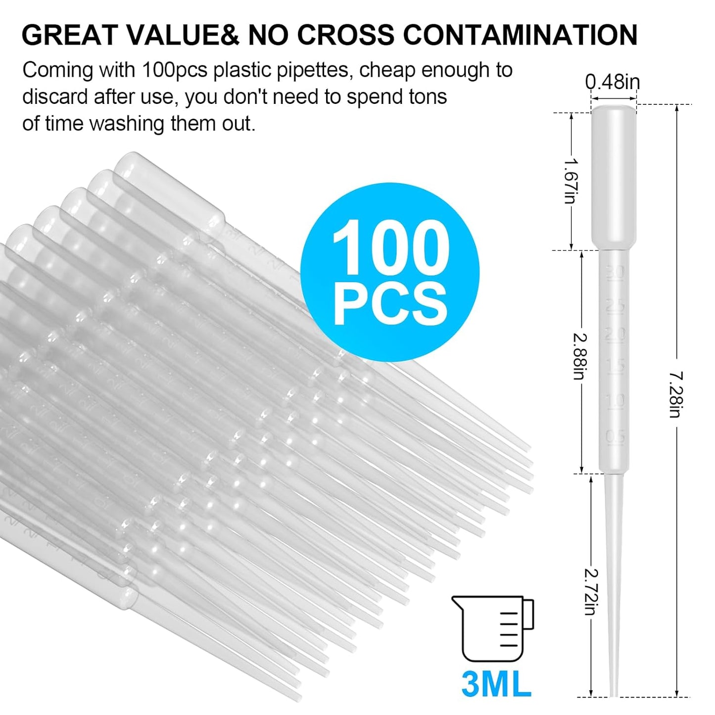 100 PCS 3ML Dropper Pipettes Essential Oil Transfer, Disposable Plastic Eye Dropper for Science Experiments, Crafting, Makeup Tool, 3ml-Improved