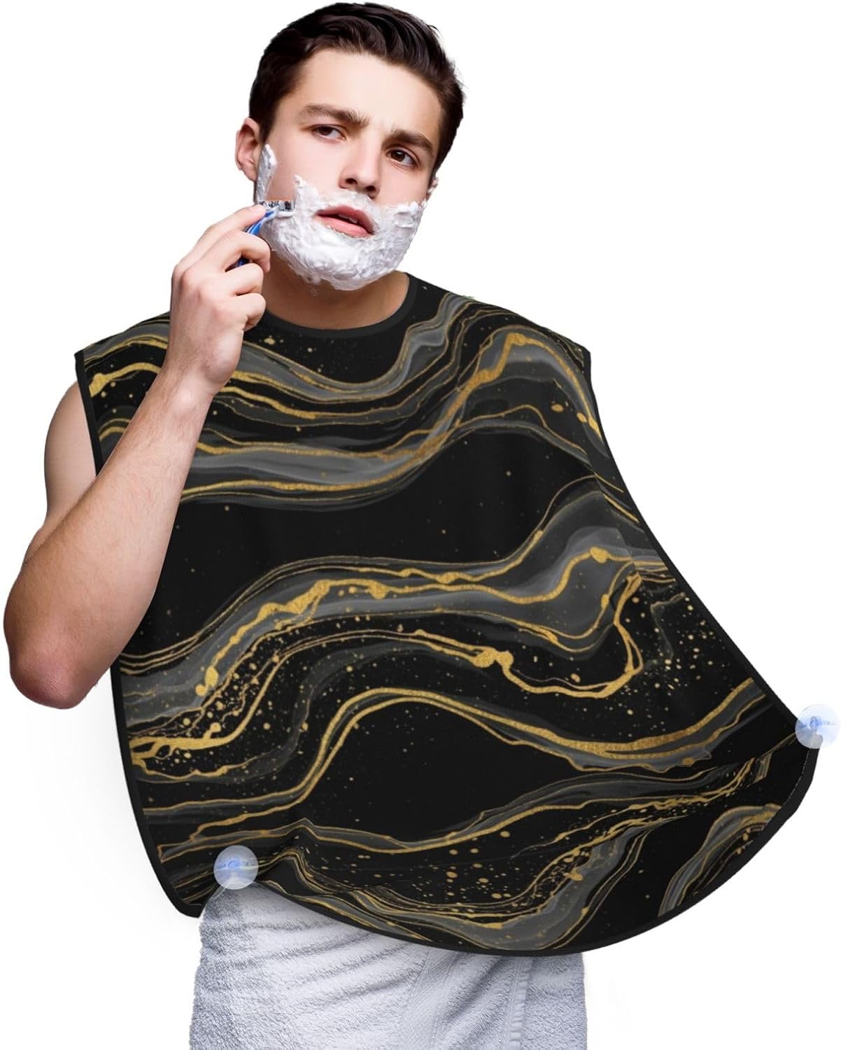 Waterproof Grooming Apron, Non-Stick Beard Bib with Suction Cups, for Black Marble Gold Line