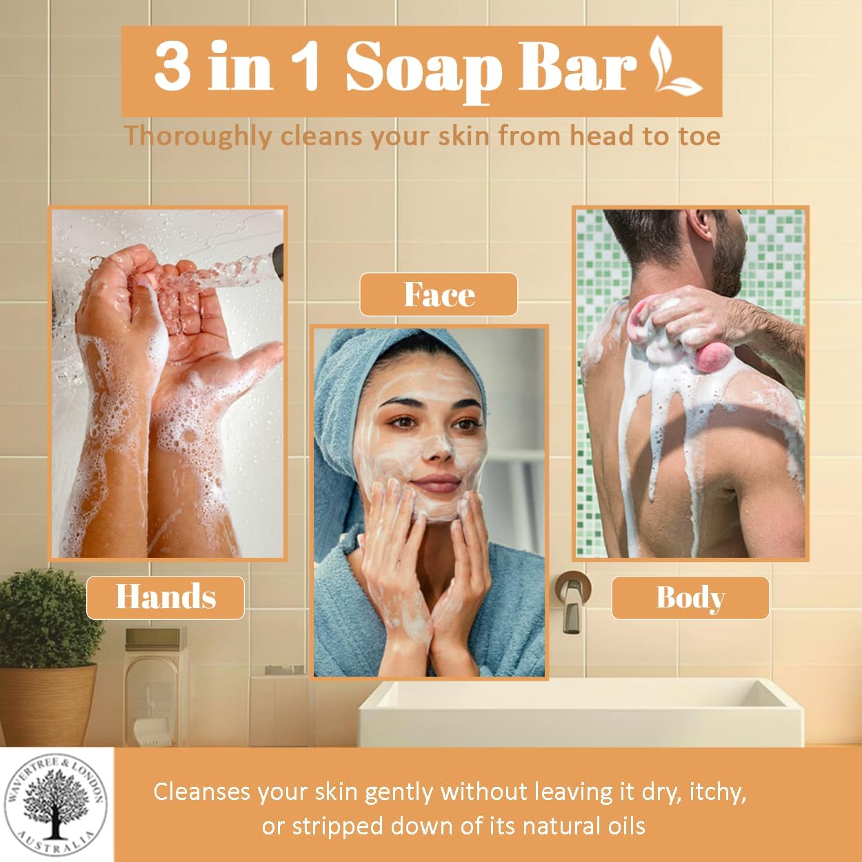 Wavertree & London Daisy & Lily Scented Natural Soap Bar, 7oz Moisturizing French Triple Milled Soap Bar for Women & Men