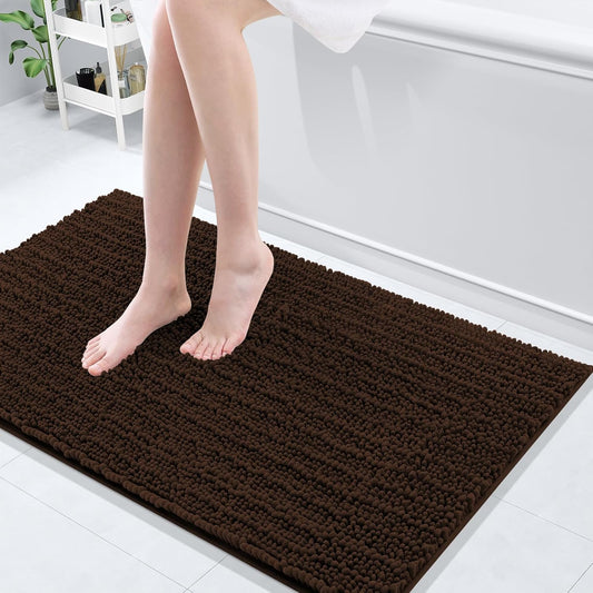 Arotive Luxury Chenille Bathroom Rug Mat, Extra Soft Thick Absorbent Shaggy Bath Rugs, Non-Slip Machine Wash Dry, Plush Bath Mats for Bathroom, Shower and Tub, 40x24, Brown