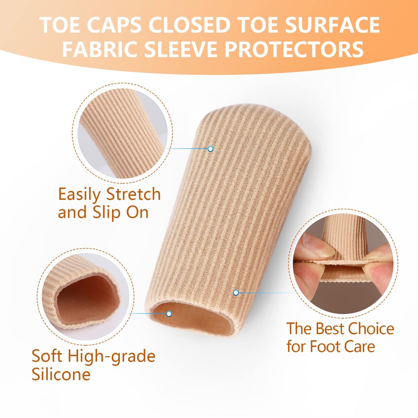 10 PCS Gel Toe Caps Closed Toe Surface Fabric Sleeve Protectors, Silicone Toe Sleeve Cushions and Protects, Provide Relief for Corns, Blisters and Calluses Protect (10)
