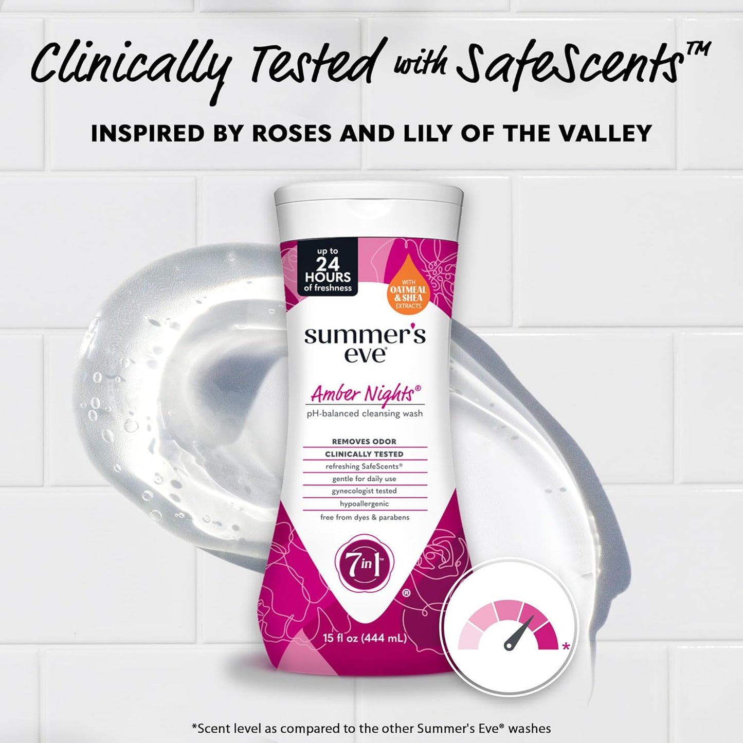 Summer's Eve Amber Nights with Oat and Shea Extracts, Daily Refreshing All Over Feminine Body Wash, Removes Odor, Feminine Wash pH Balanced, 15 fl oz