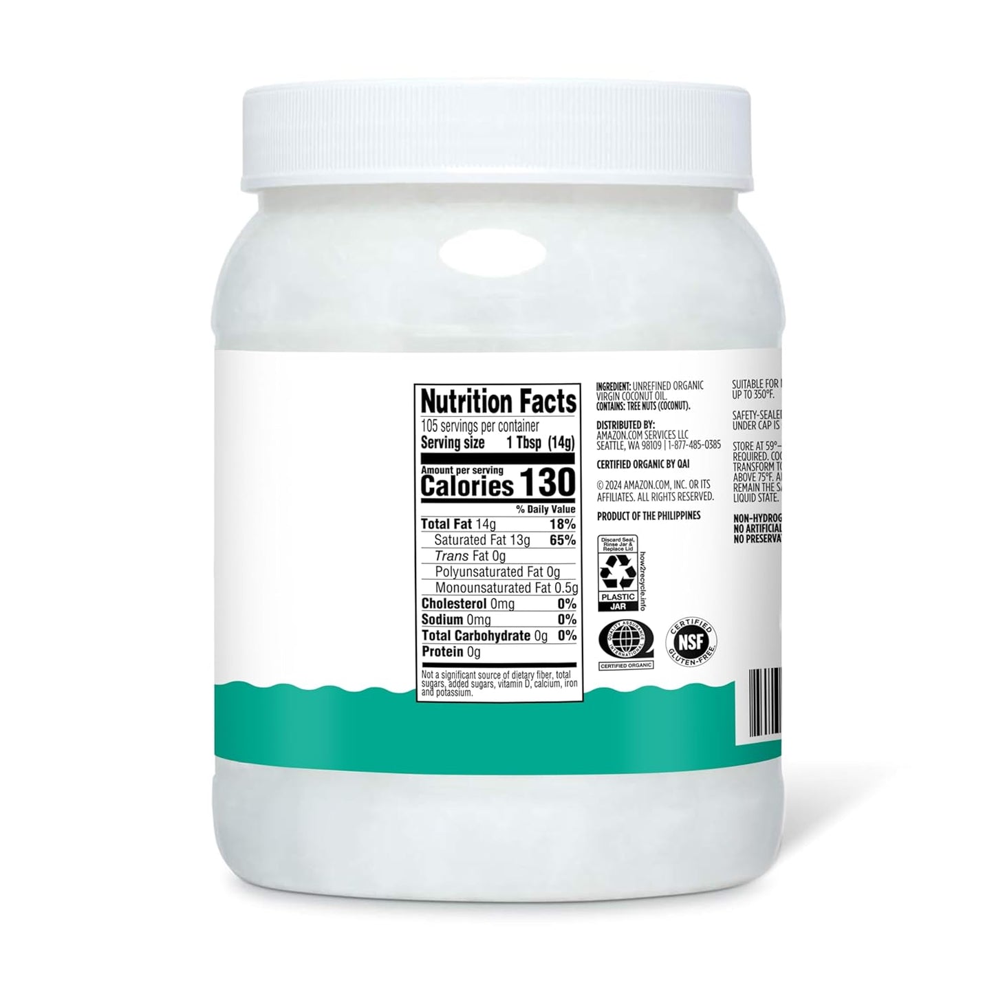 Amazon Grocery, Organic Virgin Coconut Oil, 54 Fl Oz (Previously Happy Belly, Packaging May Vary)