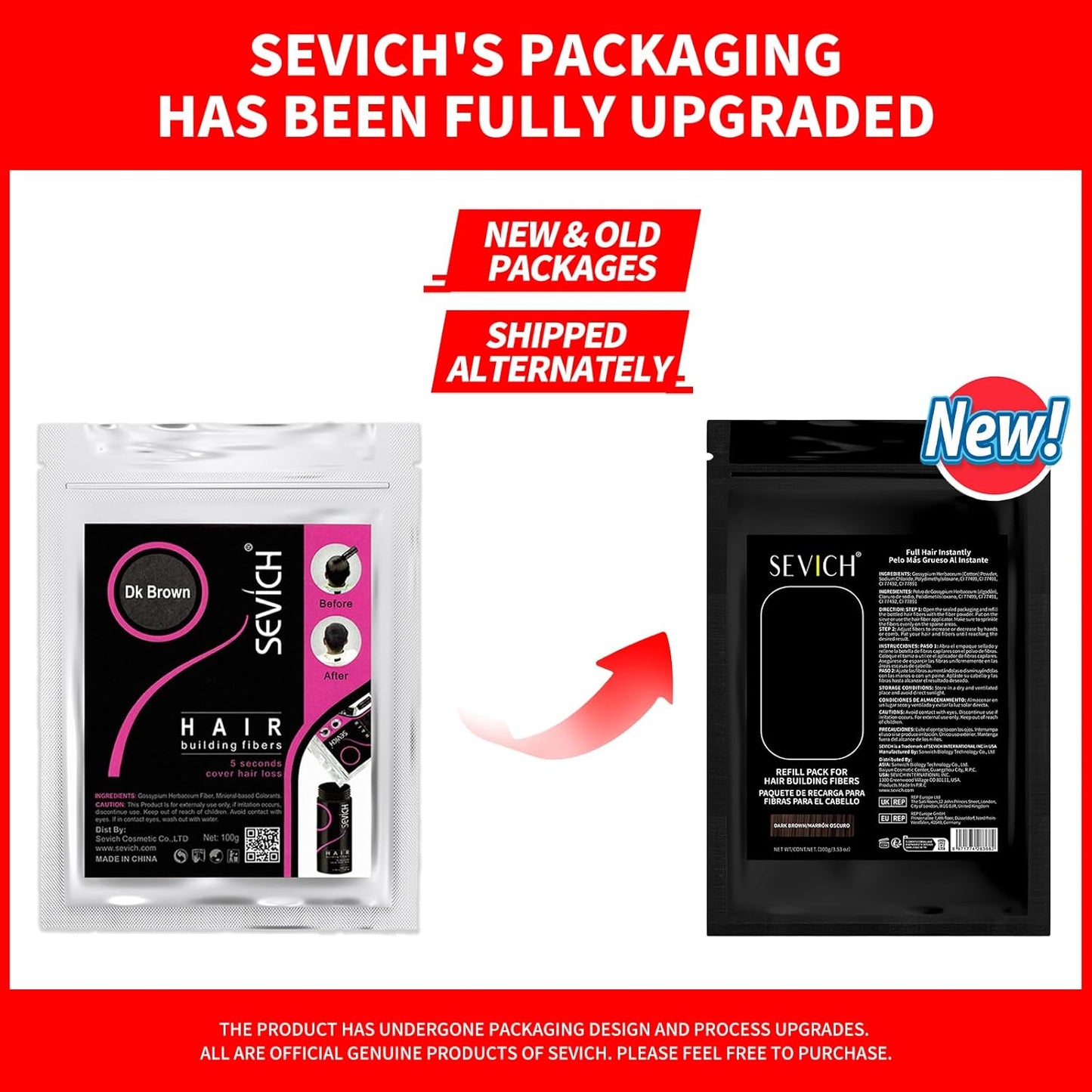 SEVICH Hair Fibers Refill 100g - Compatible with Most Brand Bottles | Hair Building Fibers for Thinning Hair | Instant Thickening Powder for Men & Women | 5-Second Natural Coverage,Dark Brown