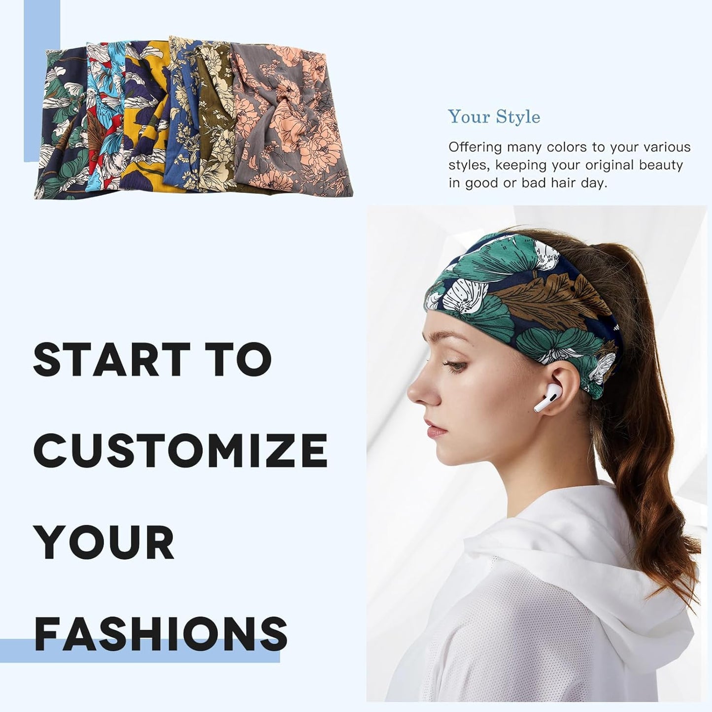 Wide Headbands for Women Girls,Floral Printed Boho Headband Turban Knot Hairband Twist Workout Headbands Fashion Yoga Hair Bands,Pack of 6