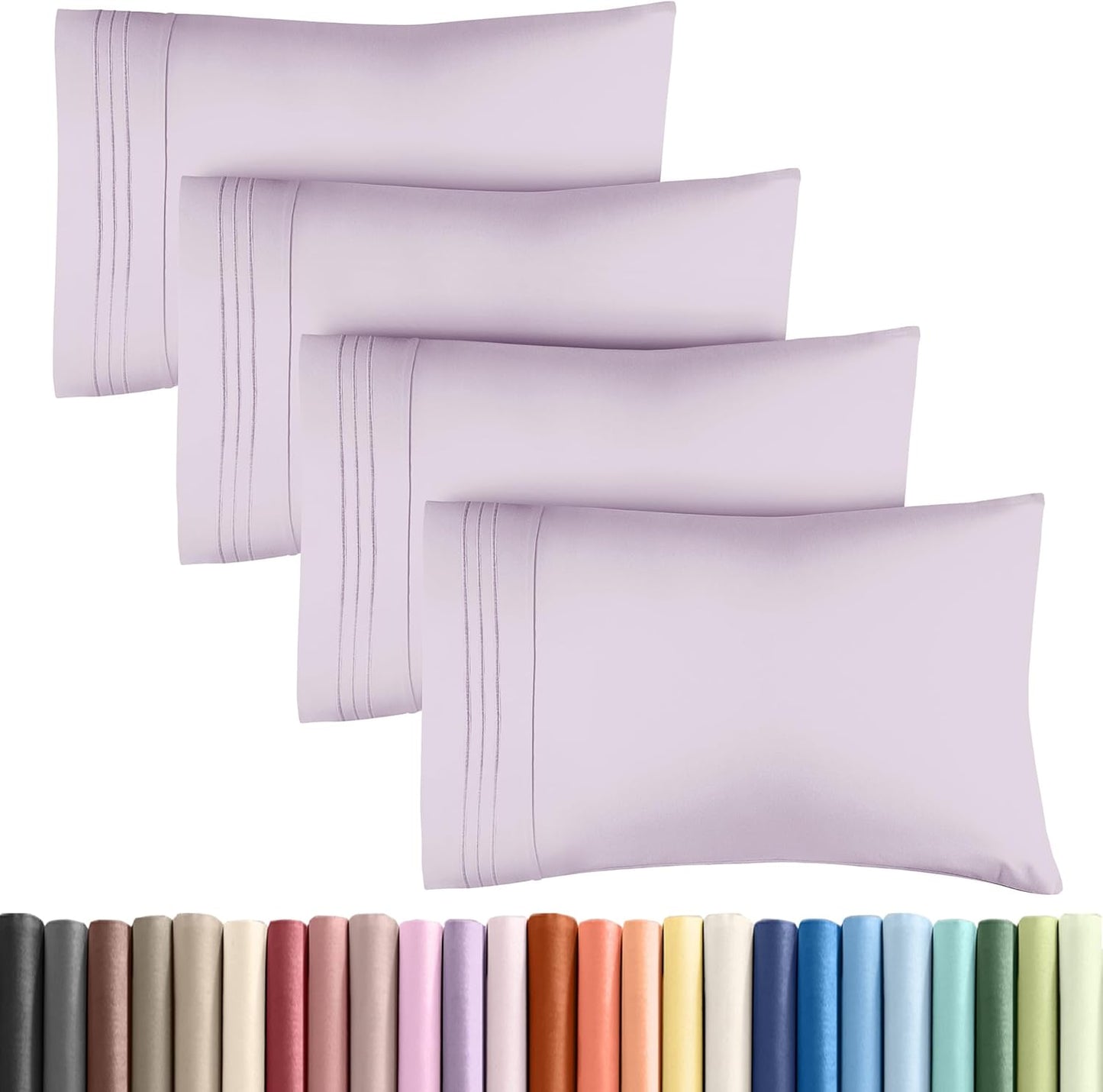 King Pillow Cases Set of 4 - Ultra Soft Hotel Quality Pillowcase Covers - Comfy, Cozy & Wrinkle Free - Shrinkage and Fade Resistant - Machine Washable Pillow Protectors - 4 Piece Set - Light Lavender