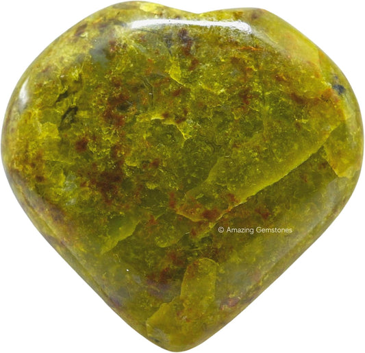 Amazing Gemstone Green Opal Crystal Heart Palm Stone - Pocket Massage Worry Stone for Natural Body Chakra Balancing, Reiki Healing and Crystal Grid
