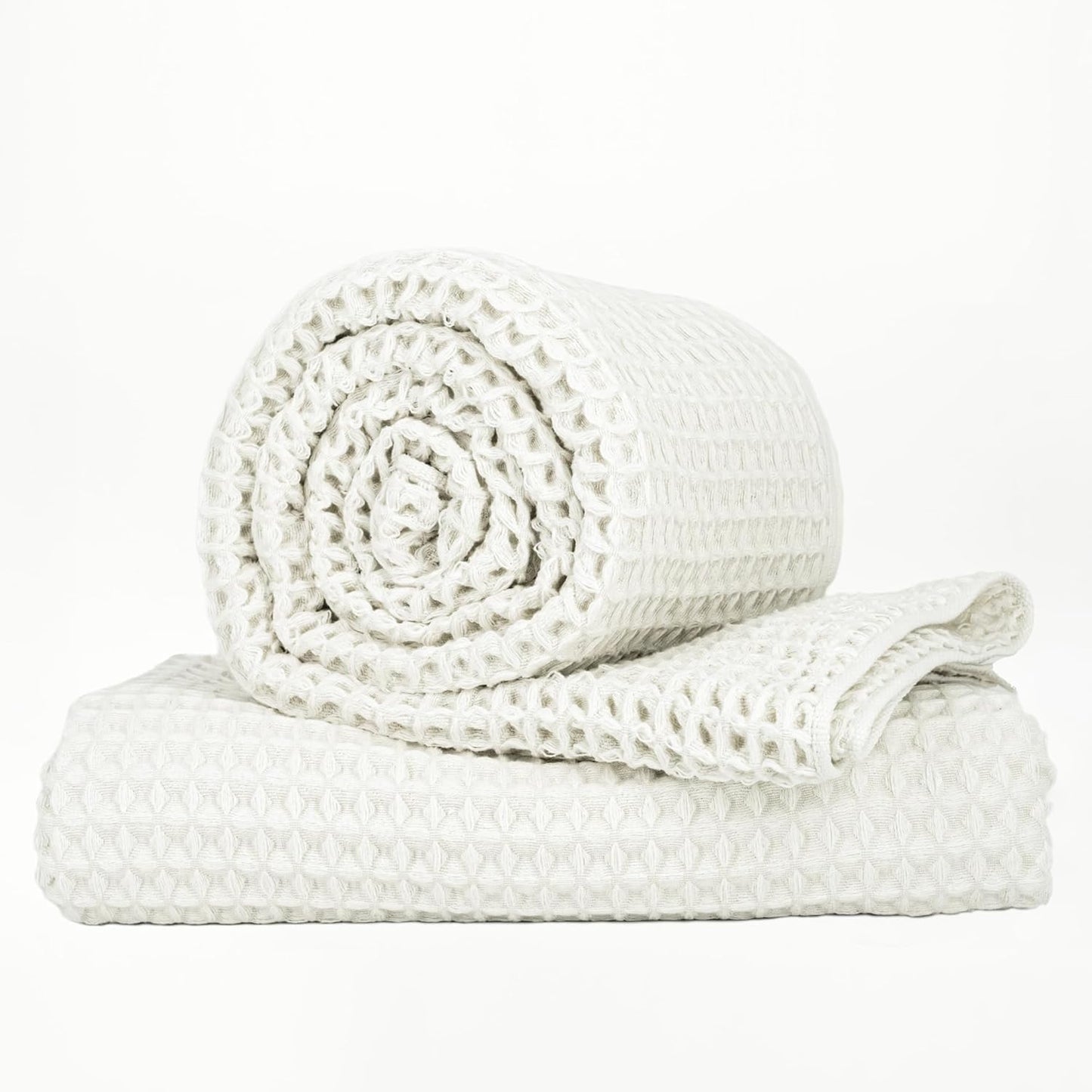 Luxury Japanese Cotton Waffle Bath Towel | Plush, Absorbent, and Quick Dry | Free Storage Bag Included (Shell White, Bath Towel (Set of 2))