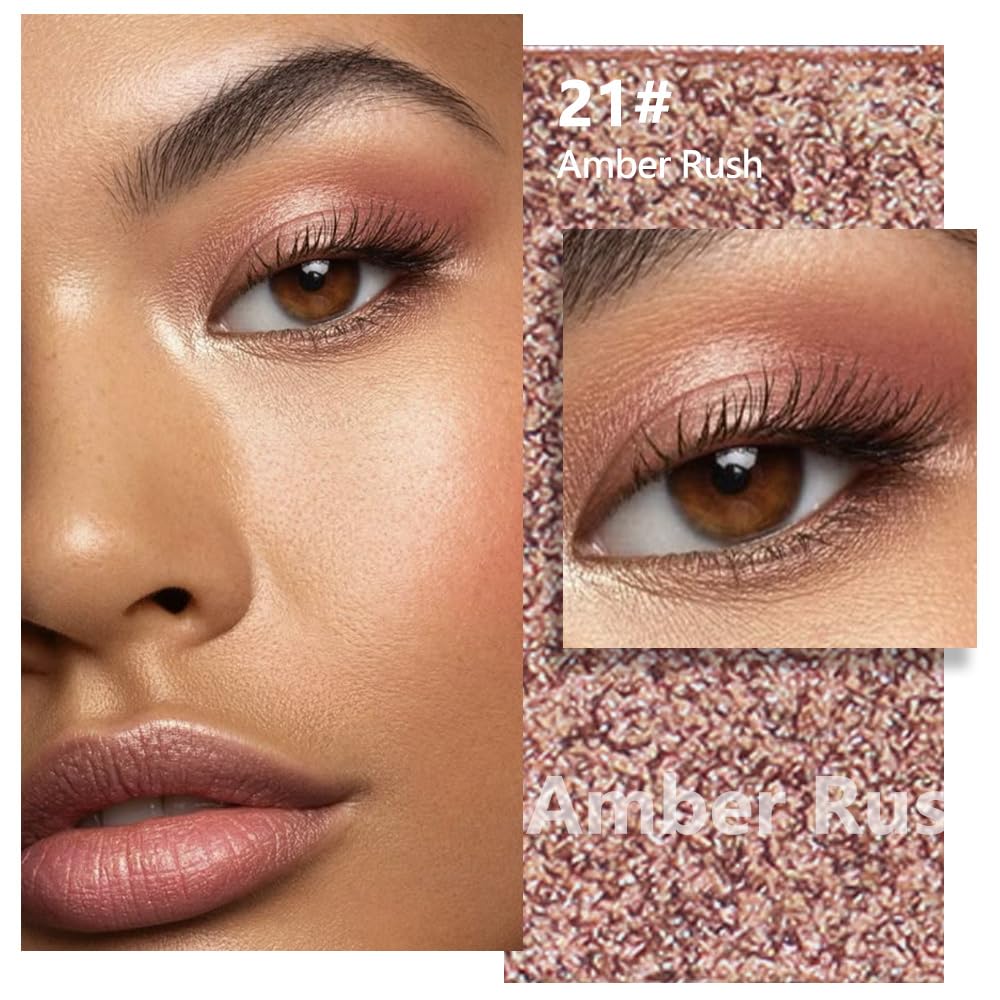 evpct Rose Gold Single Eyeshadow Palette Makeup for Older Women, Amber Rush Brown Shimmer Glitter Sparkly Cream Eye Shadow Palette Brightener Makeup for Older Women, High Pigment Monochrome Eyeshadow